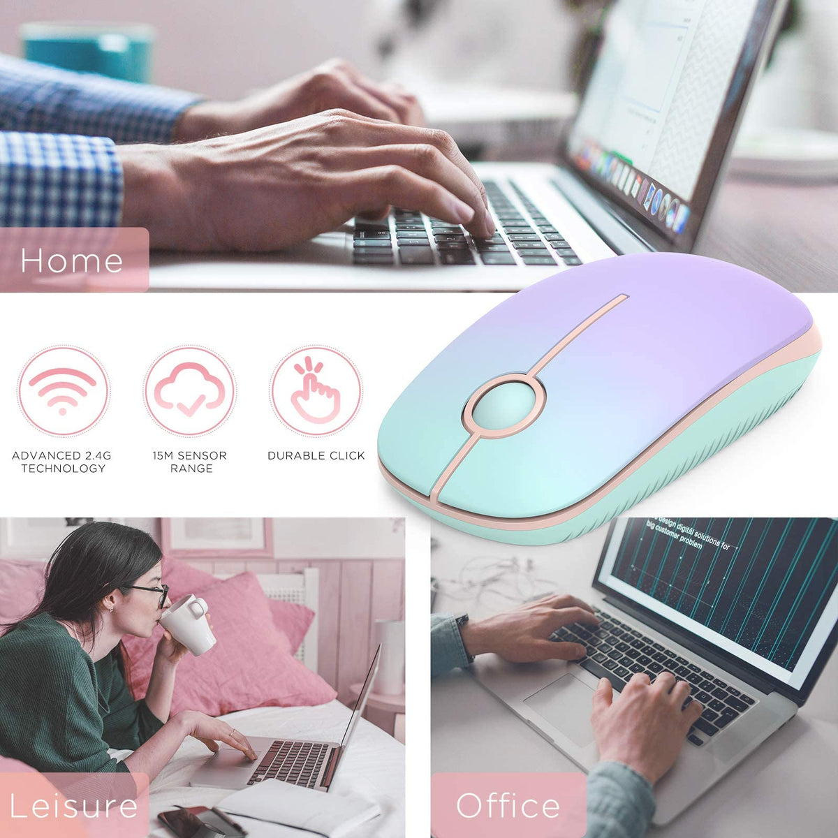 Seenda Wireless Mouse, Silent with 2.4G USB Receiver, Black