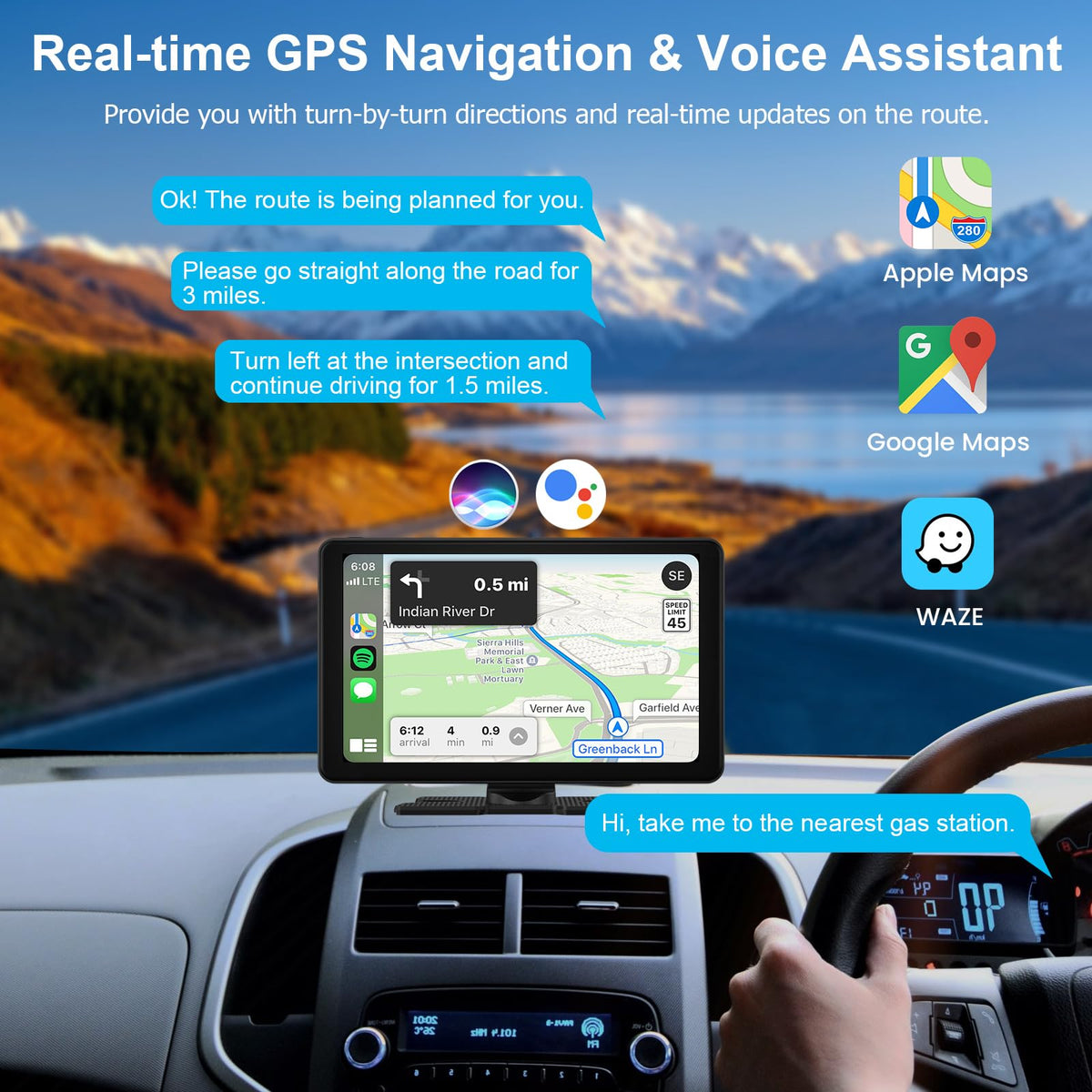 Wireless CarPlay Android Auto Screen, Car Stereo for CarPlay 7" HD Touch Screen Portable Navigation AirPlay Video Music Player Bluetooth WiFi, Voice Control, Mirror Link