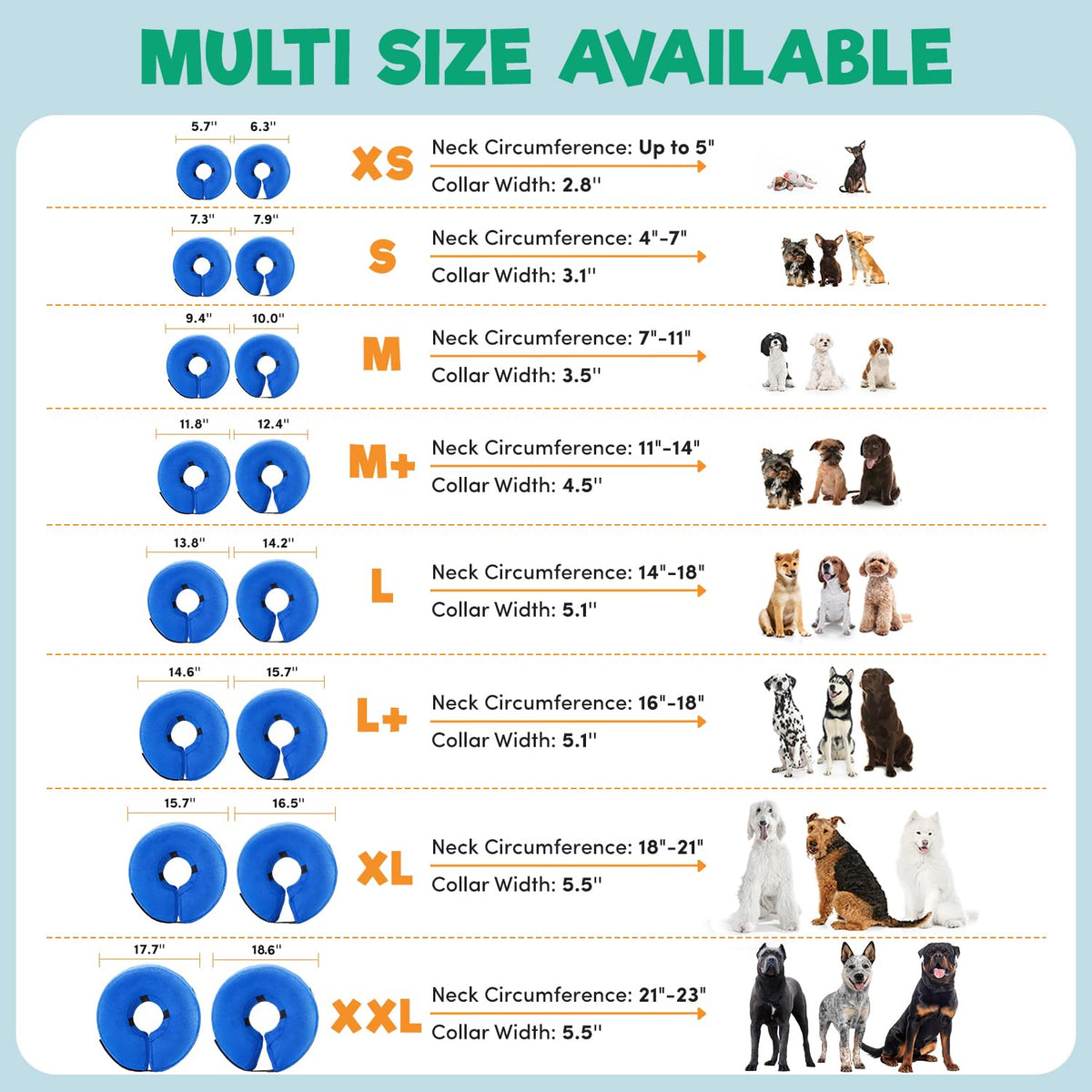 BENCMATE Protective Inflatable Collar for Dogs and Cats - Soft Pet Dog Cone Recovery Collar Does Not Block Vision E-Collar Blue-L