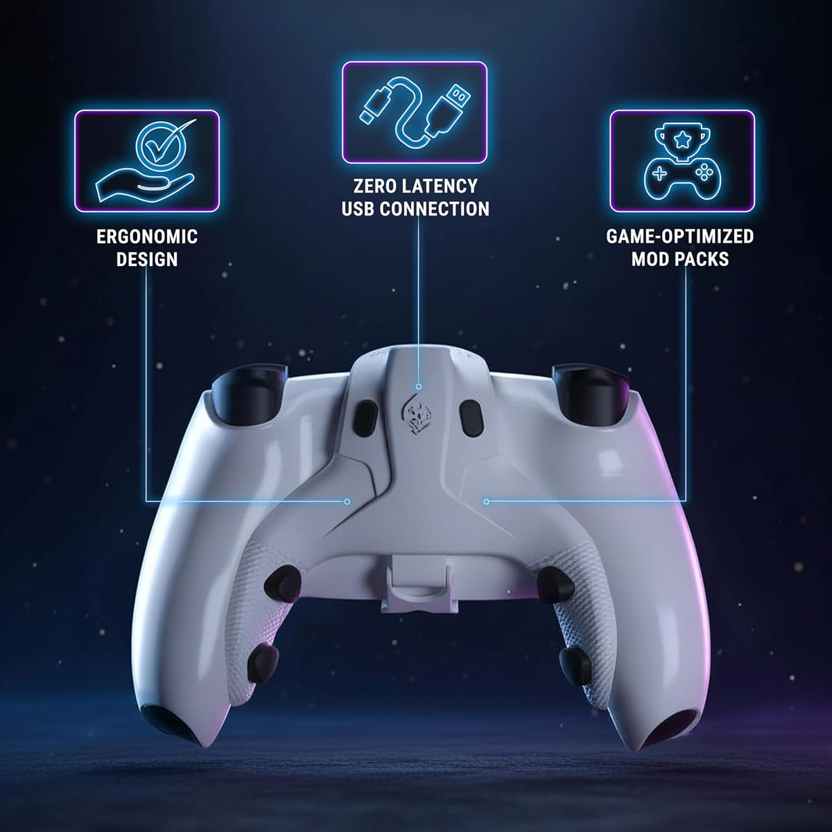 Collective Minds Strike Pack Horizon Vista for PS5 DualSense & PC | 4 Back Buttons | App-Controlled MOD Pack, Gamepacks & Macros | Wired USB Adapter for Lag-Free Gaming (No Controller)