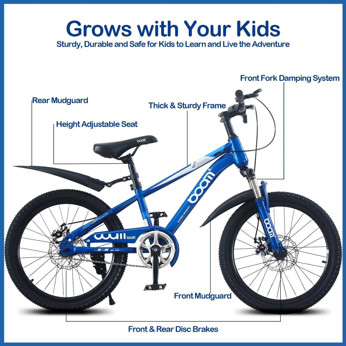 LSBIKE Kids Mountain Bike with Front Suspension & Disc Brakes — 18"/20"/22" | Ages 5-13