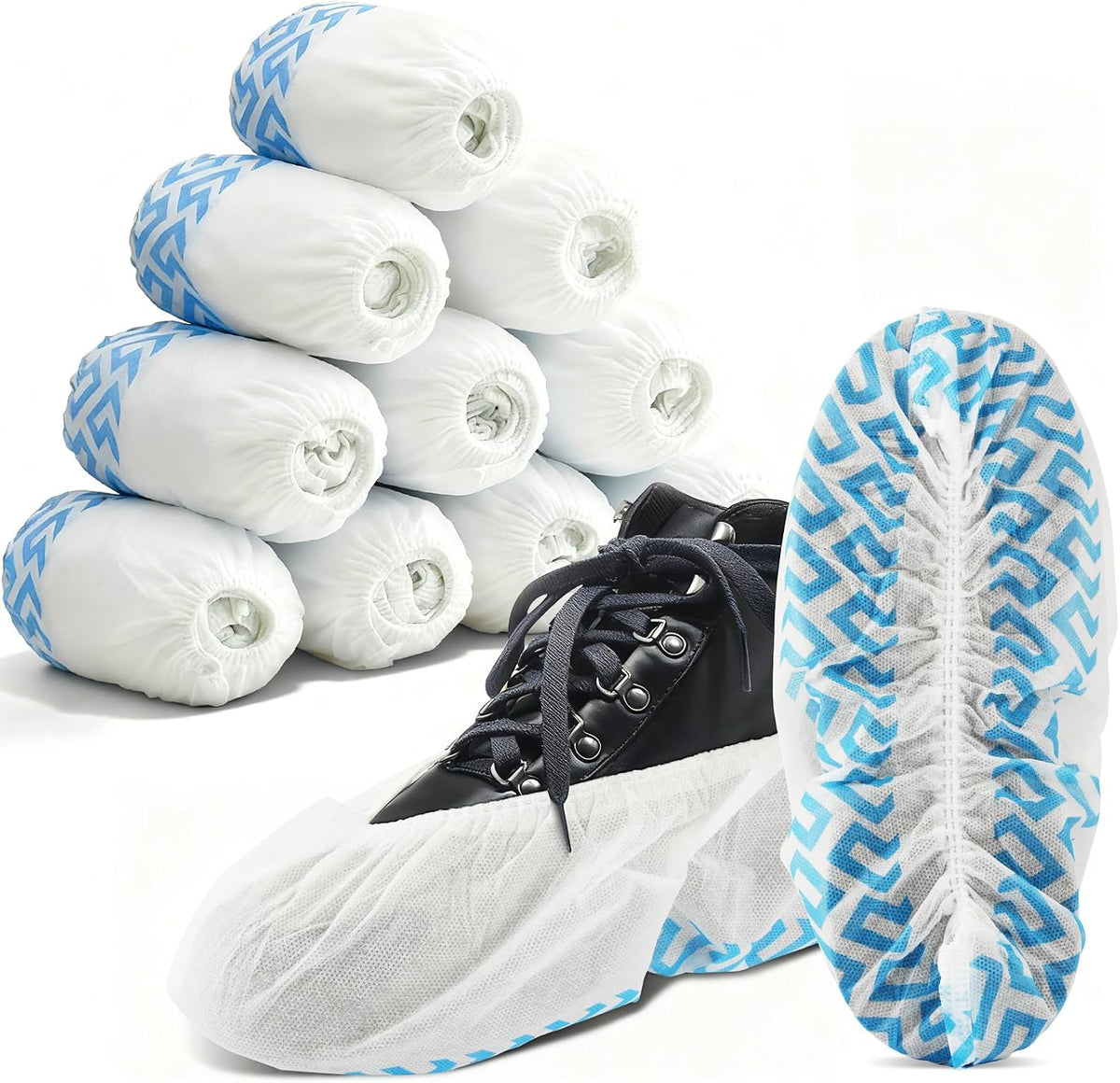 WUJUN 100/200 Pack Blue/Black Disposable Shoes Covers Boot Cover Waterproof, Dust-proof, Non-slip, One Size Fit Most, Protect Your Shoes, Carpets and Floors. Cleaning Accessories