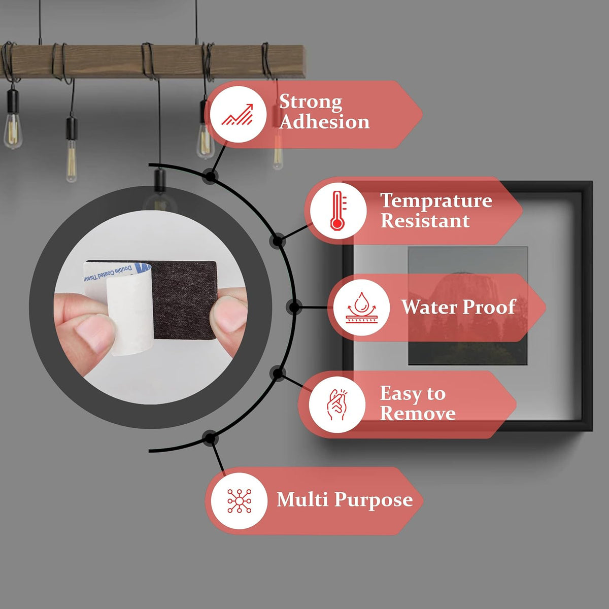 Ormith Double Sided Tape Heavy Duty 48 Pcs | Strong Double Sided Sticky Pads for Outdoor Indoor Wall Mounting | Water Proof Adhesive Strips for Quick Damage-Free Hanging (50 x 30mm)