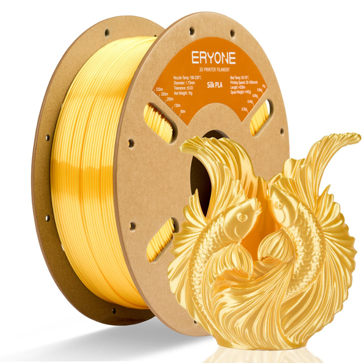 ERYONE Silk PLA Filament 1.75mm,3D Printer Filament PLA,Shiny Glossy PLA Filament,+/-0.03mm,1kg(2.2lbs)/Spool,Silk Liquid Gold