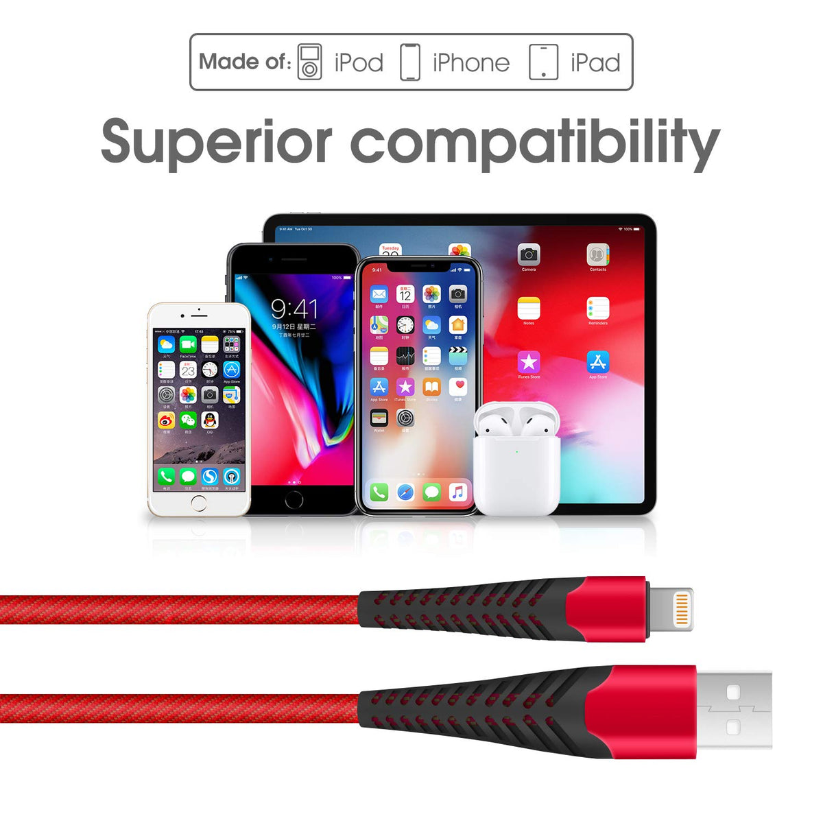 3 Pack iPhone Charger Cable 1.8M [Apple MFi Certified] Lightning to USB Cable Lead 6 Foot, 2.4A Fast Charging Cable for iPhone 14 13 12 11 Pro Max XS XR X 8 7 6 Plus 5, iPad and iPod