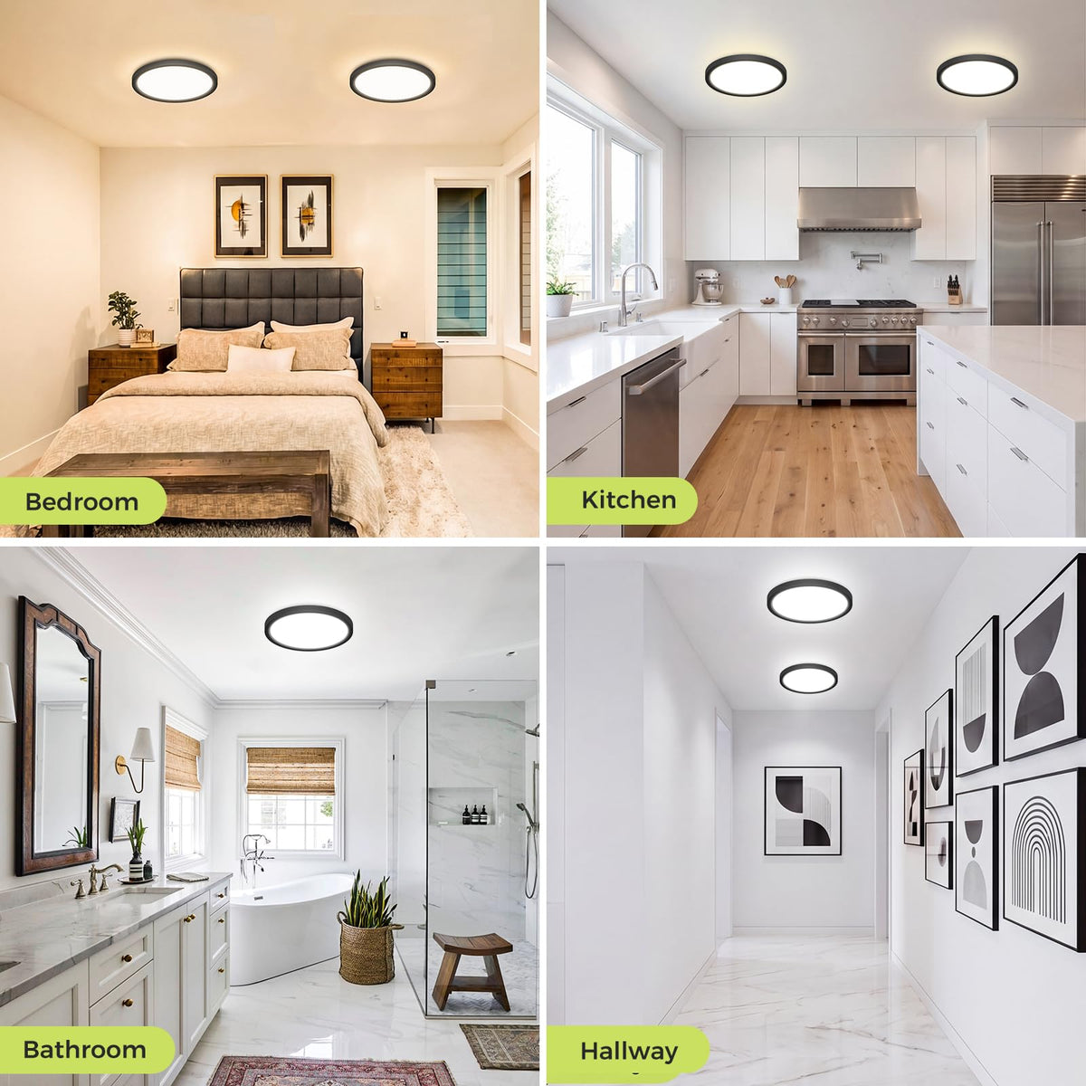hepside 2 Pack Bathroom Ceiling Light 30cm, 3000K/3500K/4000K/5000K/6500K 5CCT LED Ceiling Lights, 24W, Modern, Waterproof, Round Flush Mount for Bathroom, Kitchen, Bedroom, Hallway