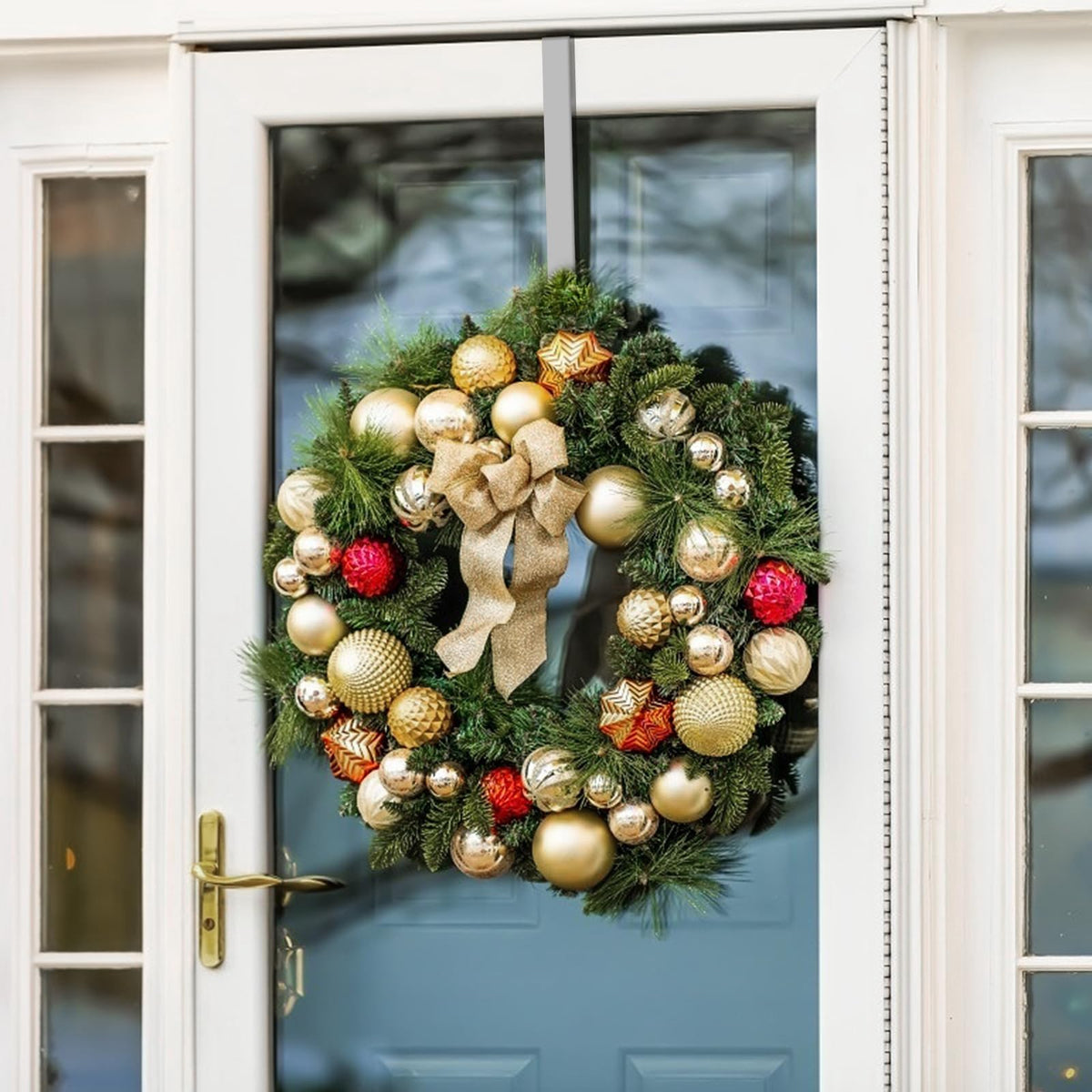 Jsdoin Christmas Wreath Door Hanger, 12.5 Inches Metal Front Door Wreath Hook for Christmas Home Office Wall Wedding Wreaths or Decorations (White, 1 Pack)