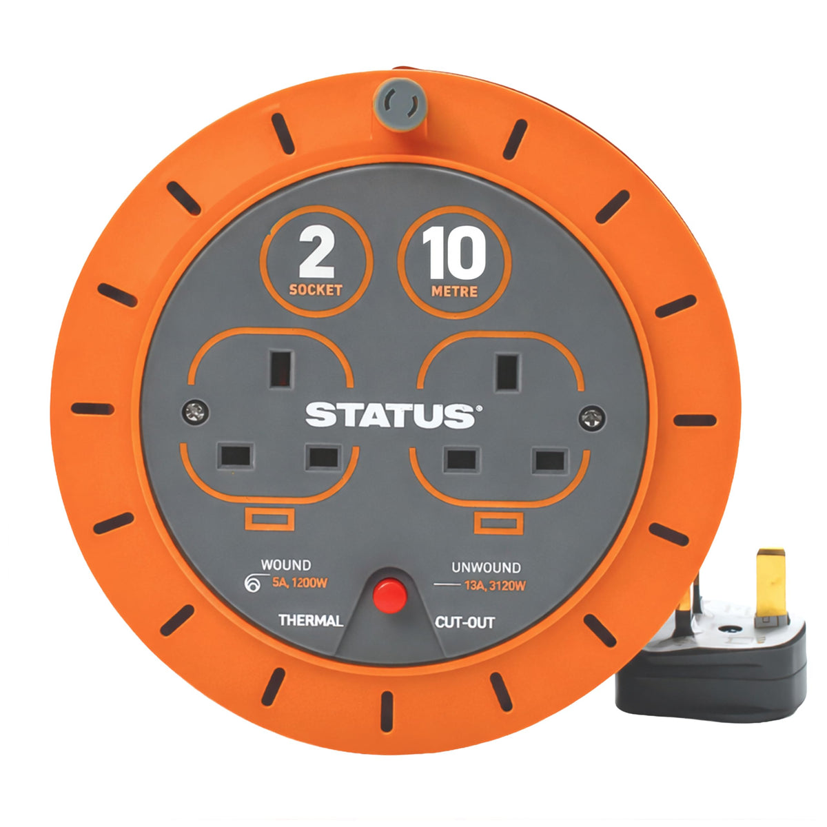 IONOS 2 Socket Cable Reel, 10m Outdoor Garden Extension Lead, DIY