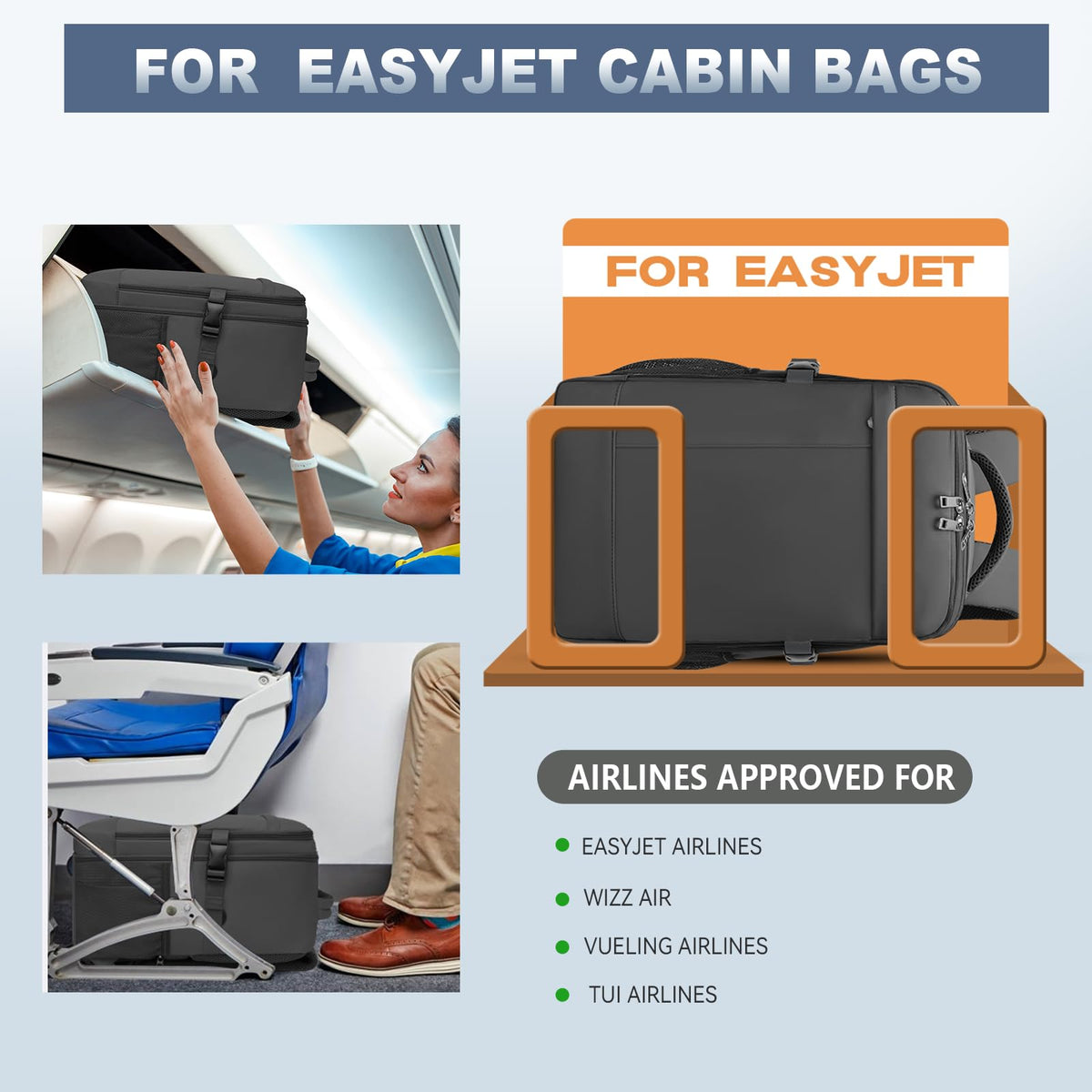 Lossga Ryanair Cabin Bags 40x30x20 Underseat Carry-ons Travel Backpack (Pack of 2)