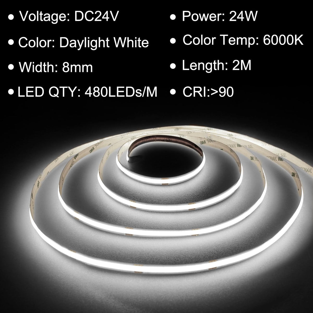 TTWAY COB LED Strip Lights 2700K, Dimmable LED Strip Kit, Super Bright 24V LED Tape Lights CRI90+ with RF Remote and UKCA Power Supply for DIY Home Decoration, 5M, 2400LEDs, Warm White.