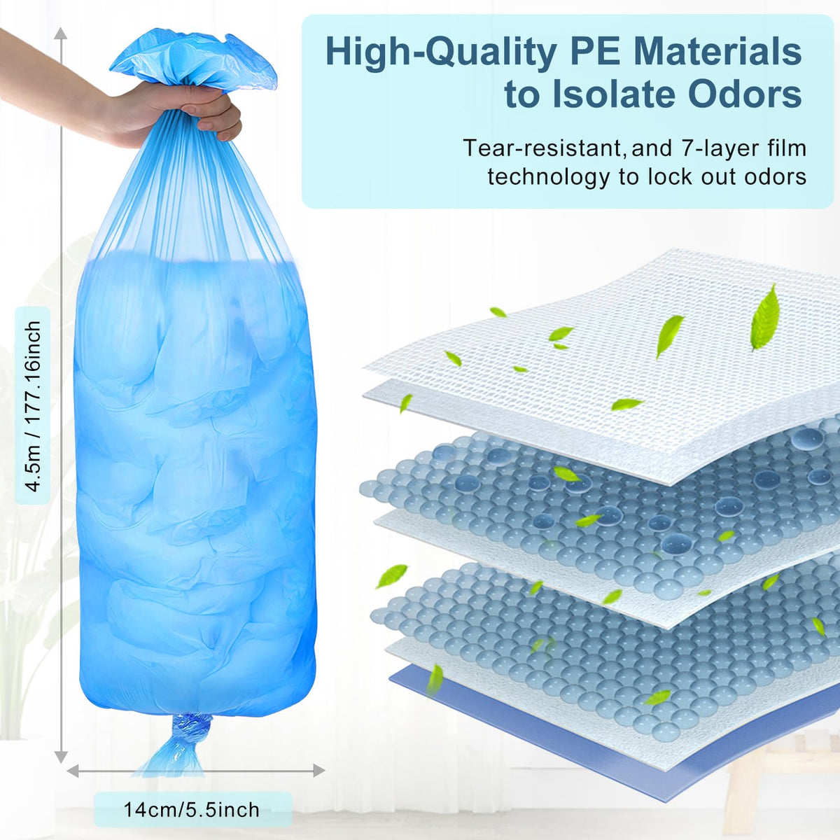 12er-Pack Nappy Bin Refills, vacvad 4.5m Diaper Bin Pail Disposal Bags, Nappy Bin Liners Replacement Strong Seal & Tear Resistance, Compatible with Most Nappy Disposal Systems (Blue)