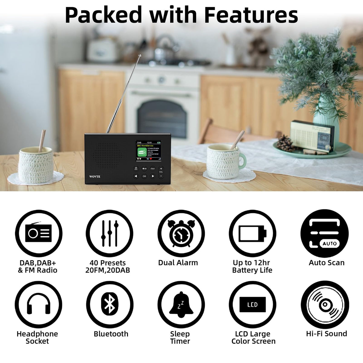 DAB Radio Portable, WOVTE DAB+ Digital Radio Rechargeable FM Radio