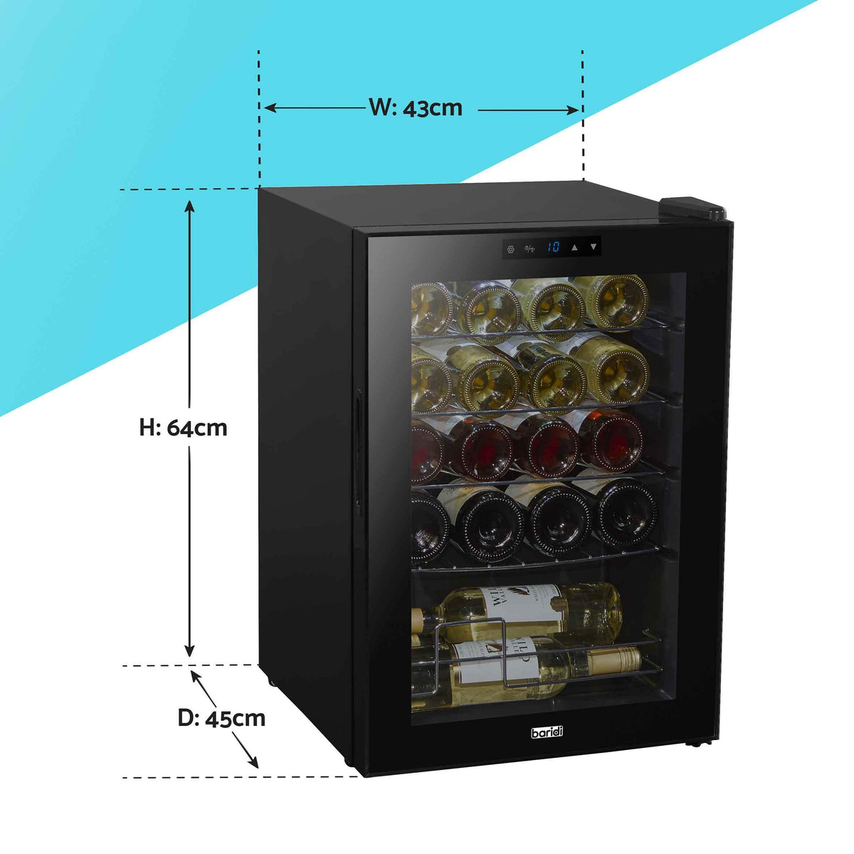 Dellonda Baridi 12 Bottle Wine Fridge with Digital Touch Screen Controls, Metal Shelves & LED Light, Black - DH73