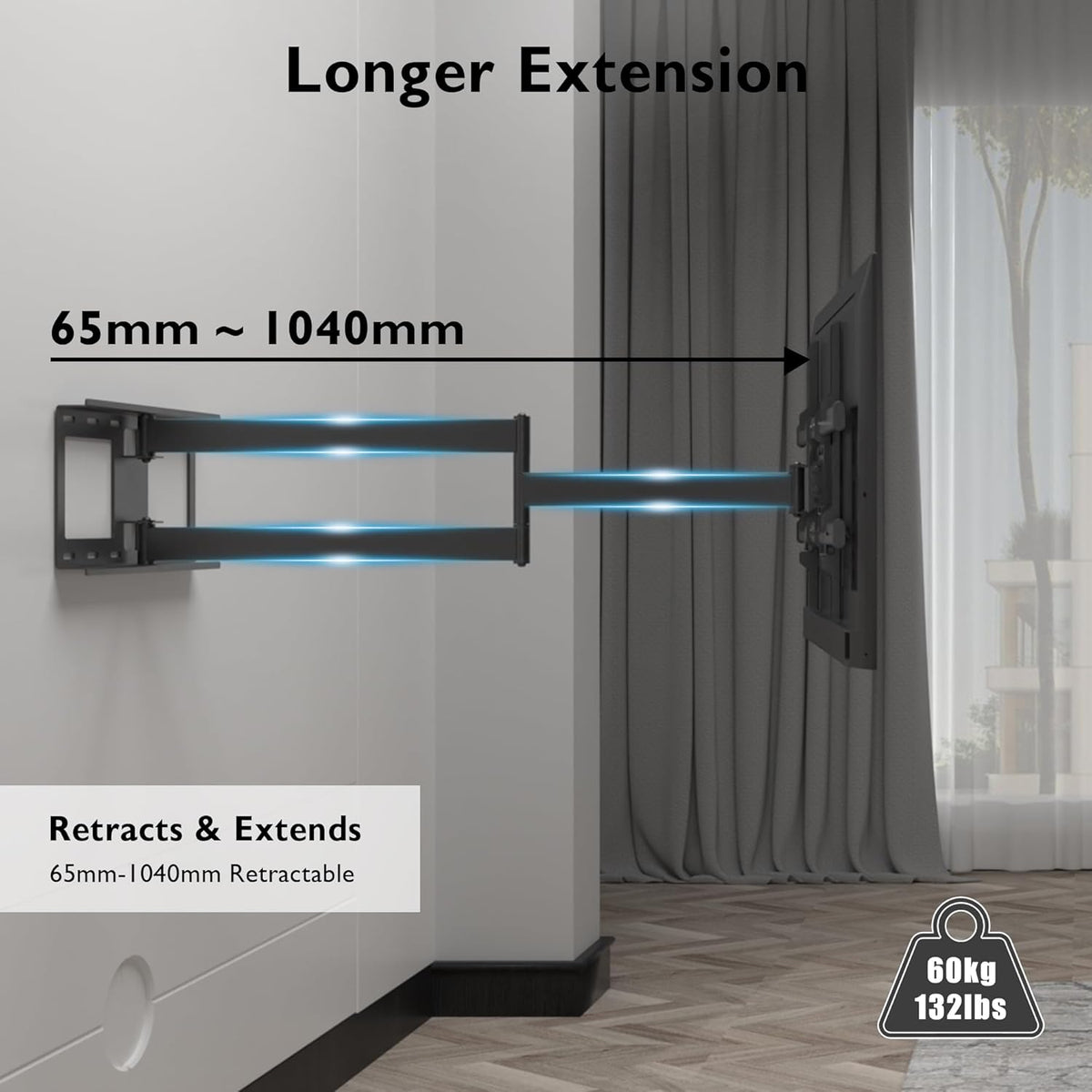 BONTEC Long Reach TV Wall Bracket, 1040 mm TV Mount for 32-75 Inch, 60 kg