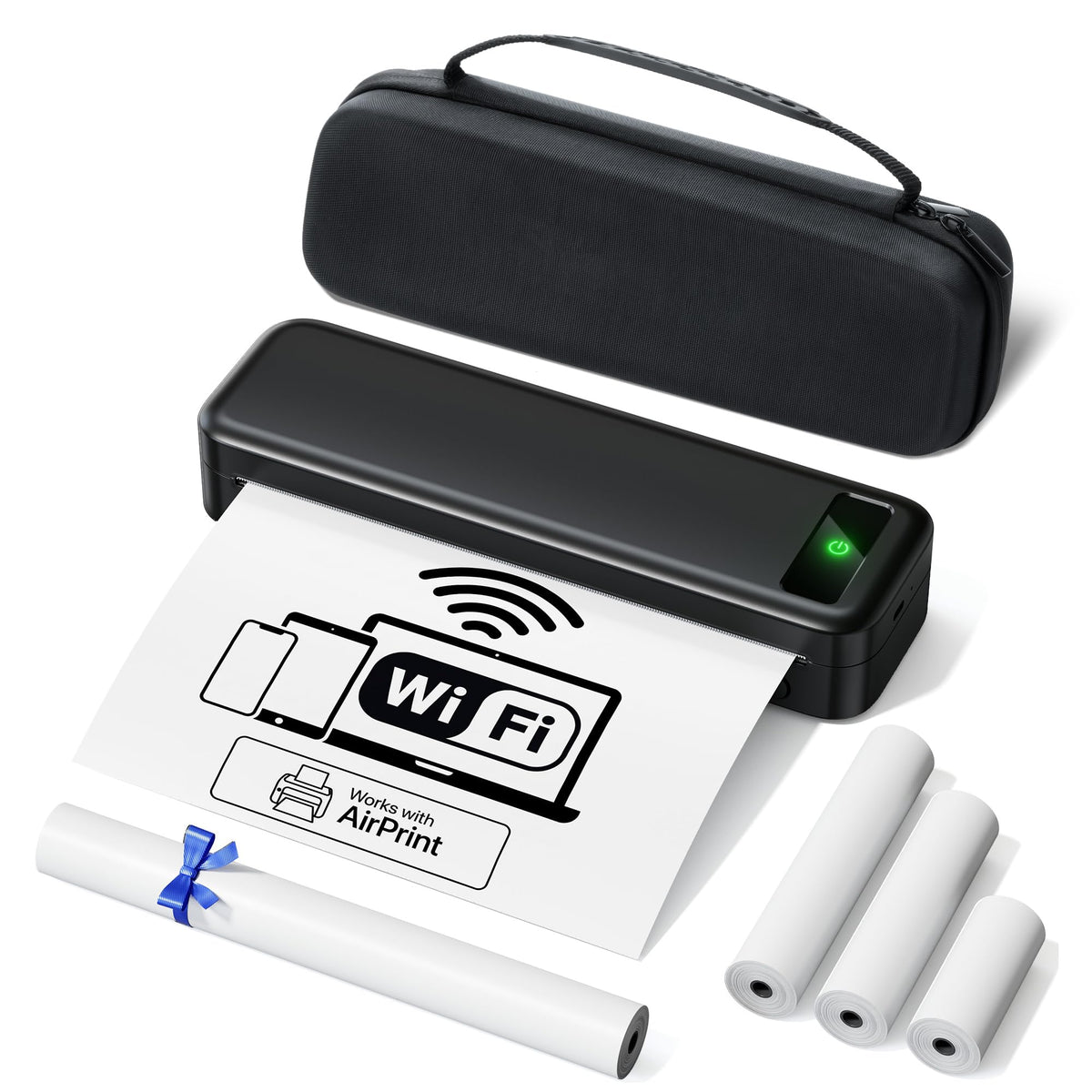 Portable Thermal Printer A4 Inkless Wireless Bluetooth Small Mobile - Black