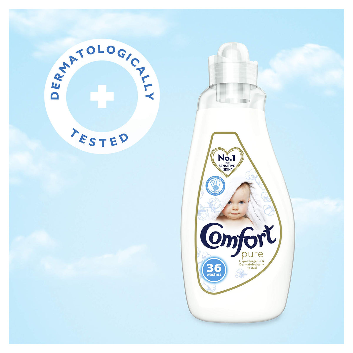 Comfort Pure Sensitive Fabric Conditioner dermatologically tested gentle next to sensitive skin 160 washes (4.8 L)