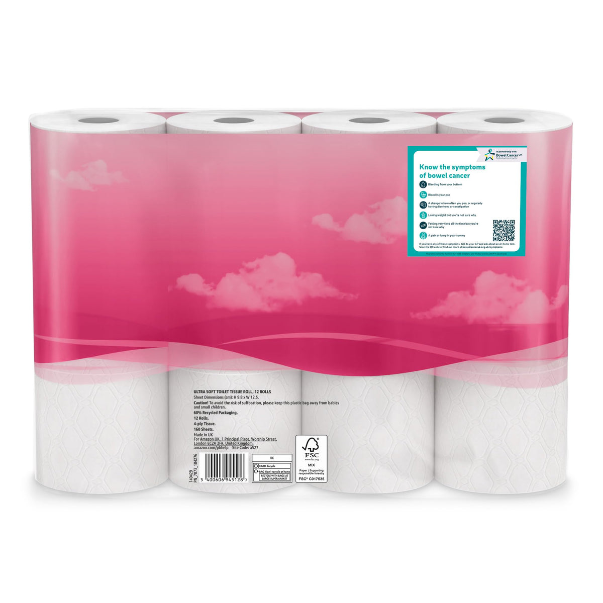 by Amazon Ultra Soft Toilet Tissue, 4-ply, 12 Rolls (1 Pack of 12), 160 Sheets per Roll
