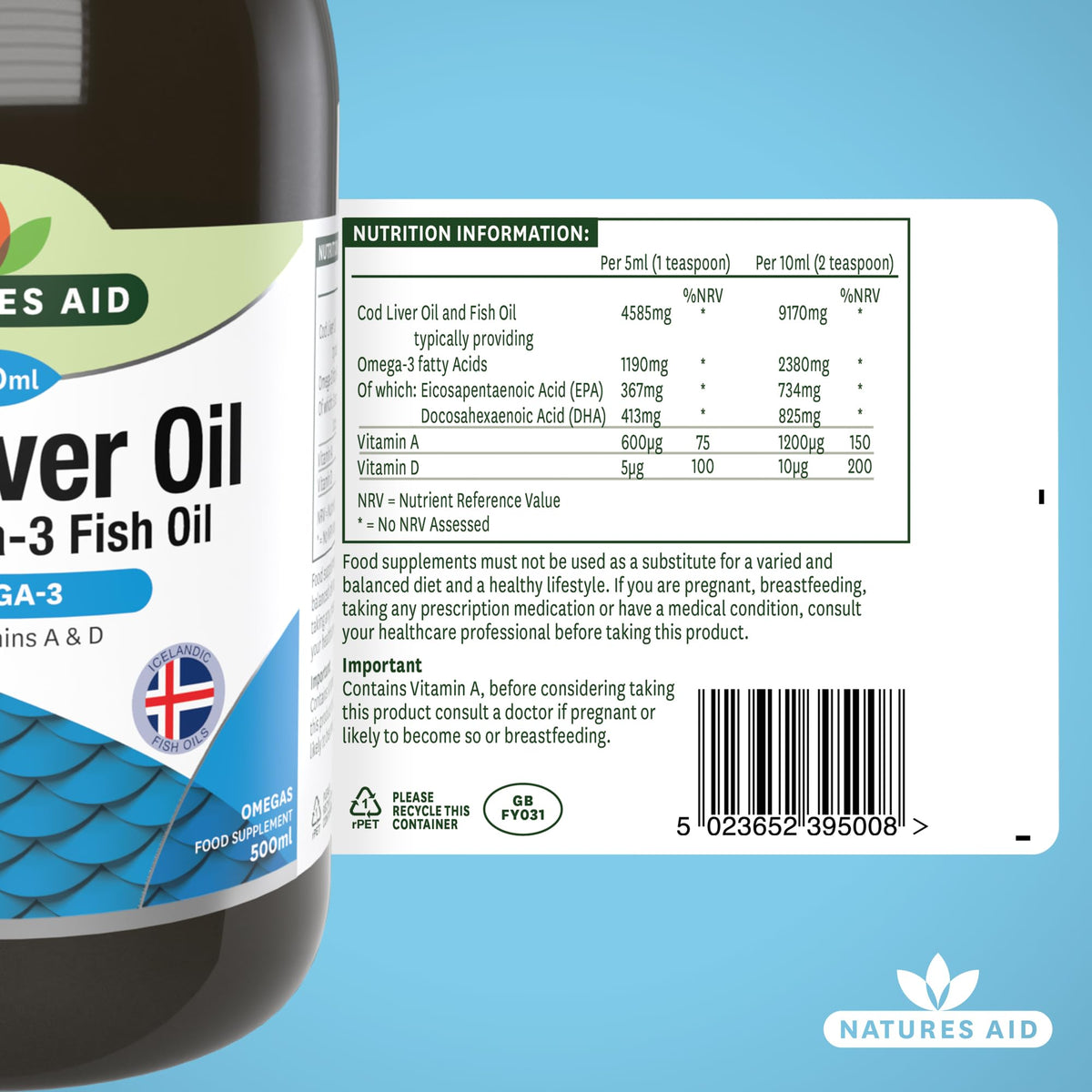 Natures Aid Cod Liver Oil 1000mg – 180 Capsules
