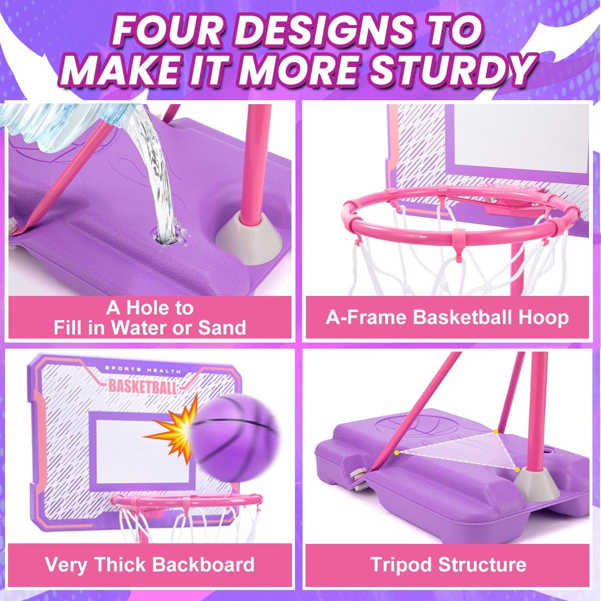 MELAND Kids Basketball Hoop Outdoor, 104-190cm Height Adjustable Stand with 3 Balls, Portable Indoor Outside Sports Toys, Birthday Gifts for 3-10 Year Old Boys Girls