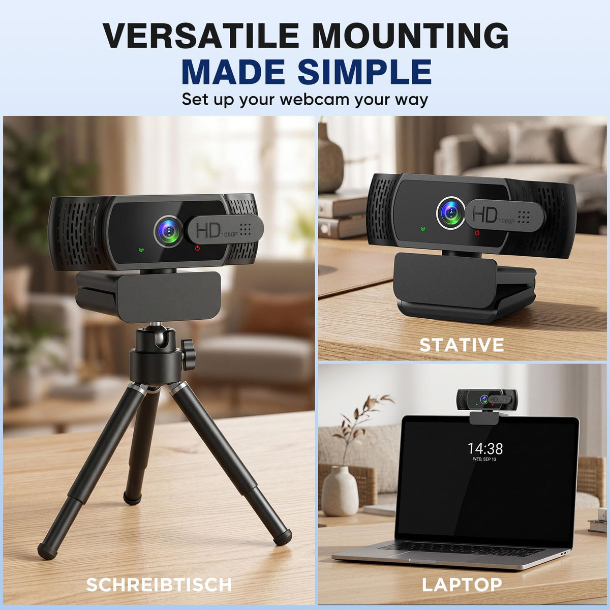 YIMONA FHD 1080P/30fps Webcam for PC/Laptop/Mac, 110° View Webcam with Mics, Privacy Cover, Auto Light Correction, Fixed Focus, Plug&Play USB Web Camera for Live Streaming, Video Calling, Conferences