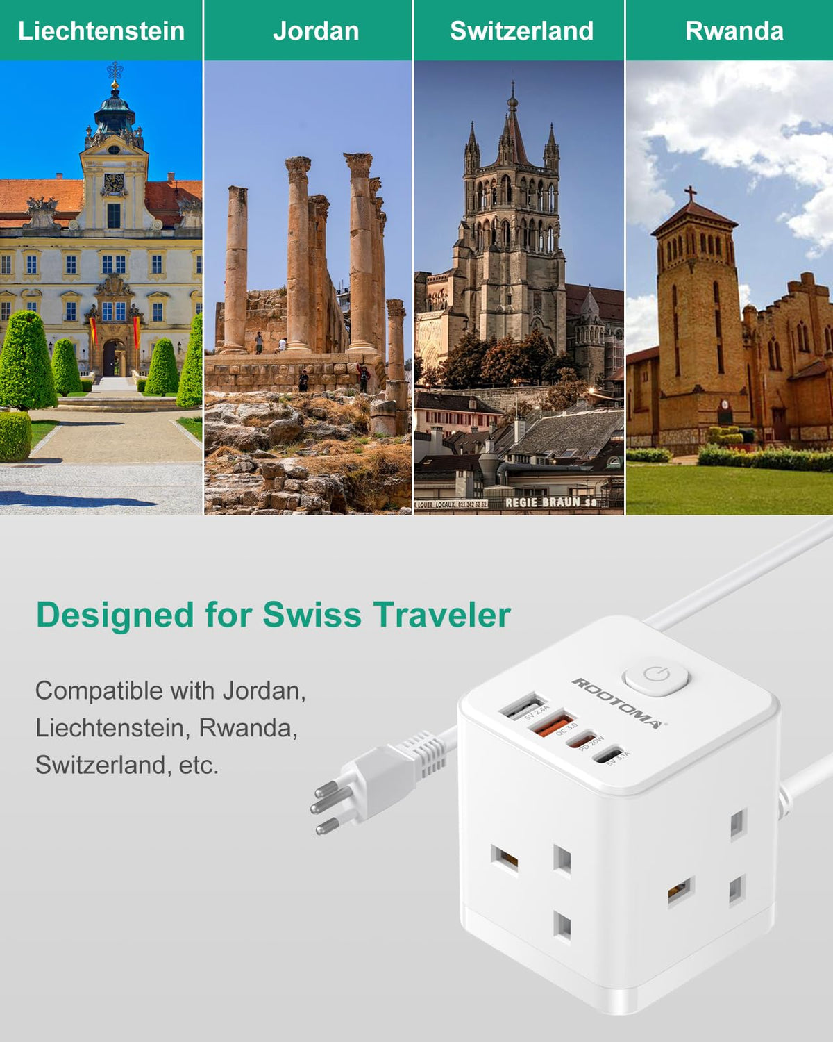 Japan Travel Adapter 3 Way 4 Fast Charging USB (QC3.0/PD20W)