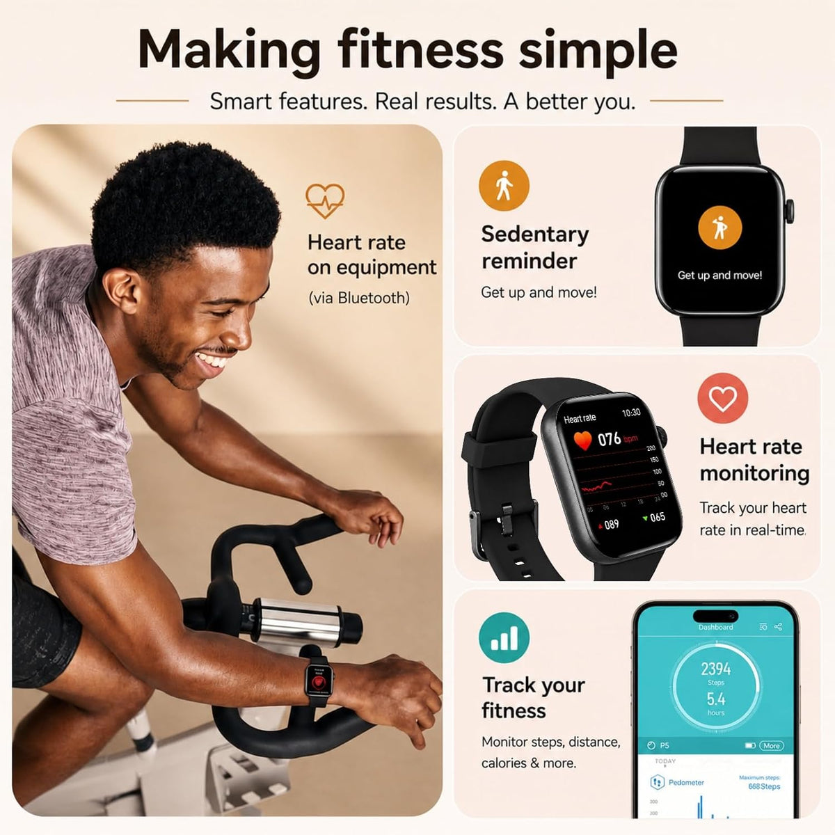 Smart Watch for Men Women Answer/Make Call, 1.85" Smartwatch, Fitness Watch with Heart Rate Blood Pressure Sleep Monitor,IP68 Waterproof Step Counter Watch Compatible Android IOS Black