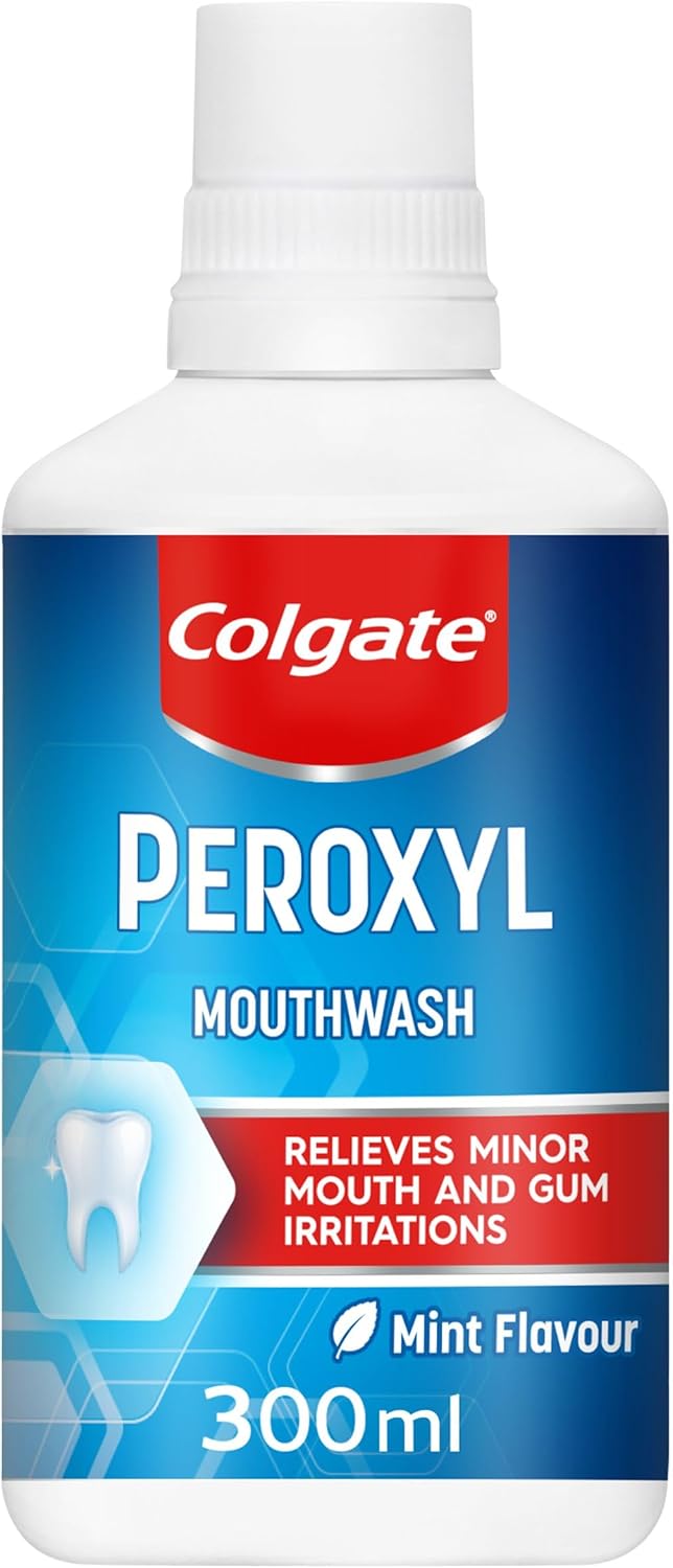 Colgate Peroxyl Antiseptic Mint Flavour 300ml Mouthwash, Relieves Minor Mouth and Gum Irritations, (Pack of 1)