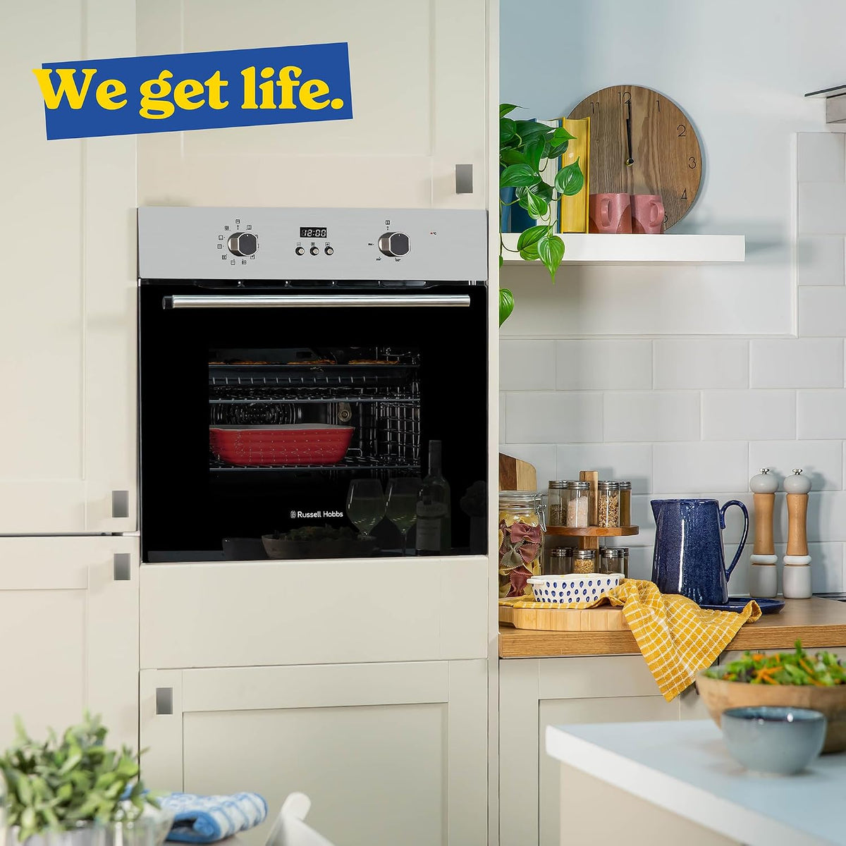 Russell Hobbs Built-in Multifunctional Electric Fan-Assisted Oven 70L in Black with 10 Functions, Double-Glazed Door, A Energy Rating, Grill Function, LED Clock & Timer, Easy-Clean Interior, RHEO7011B