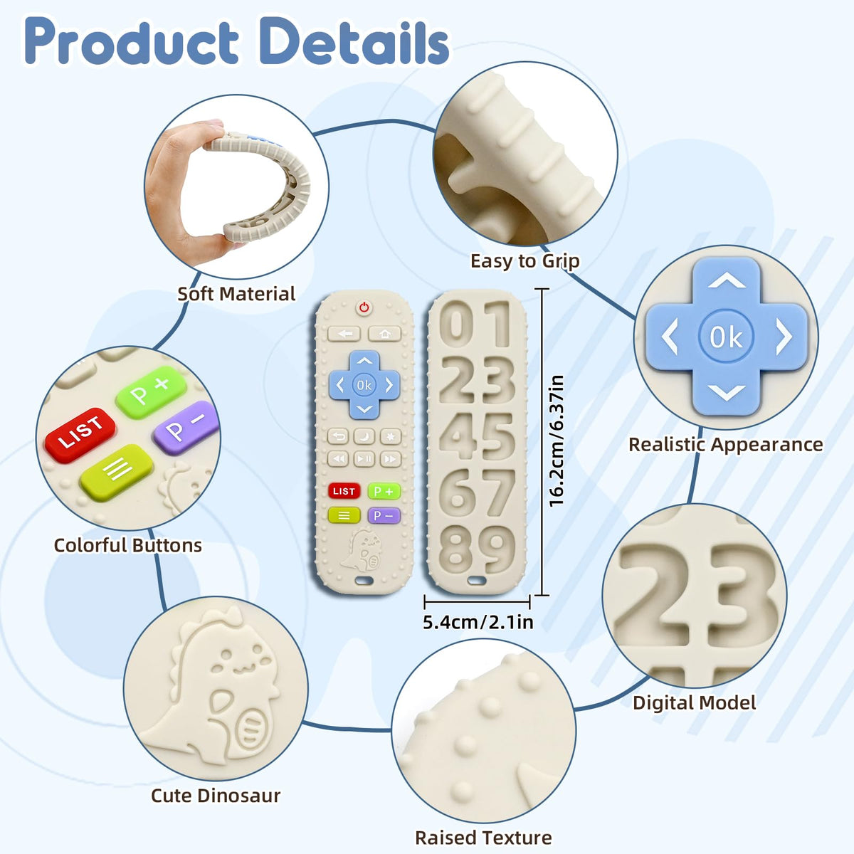 AiTuiTui Baby Teether for Teething Relief Baby Toys 0 3 6 9 12 Months, Sensory Silicone Remote Control Baby Teether Toy for Babies Newborn Infant Boy Girl Autism Toys for Baby Gifts