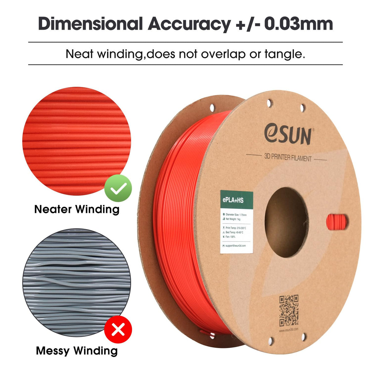 eSUN PLA+ Filament 1KG, PLA+HS High Speed 3D Printer Filament, Cold White