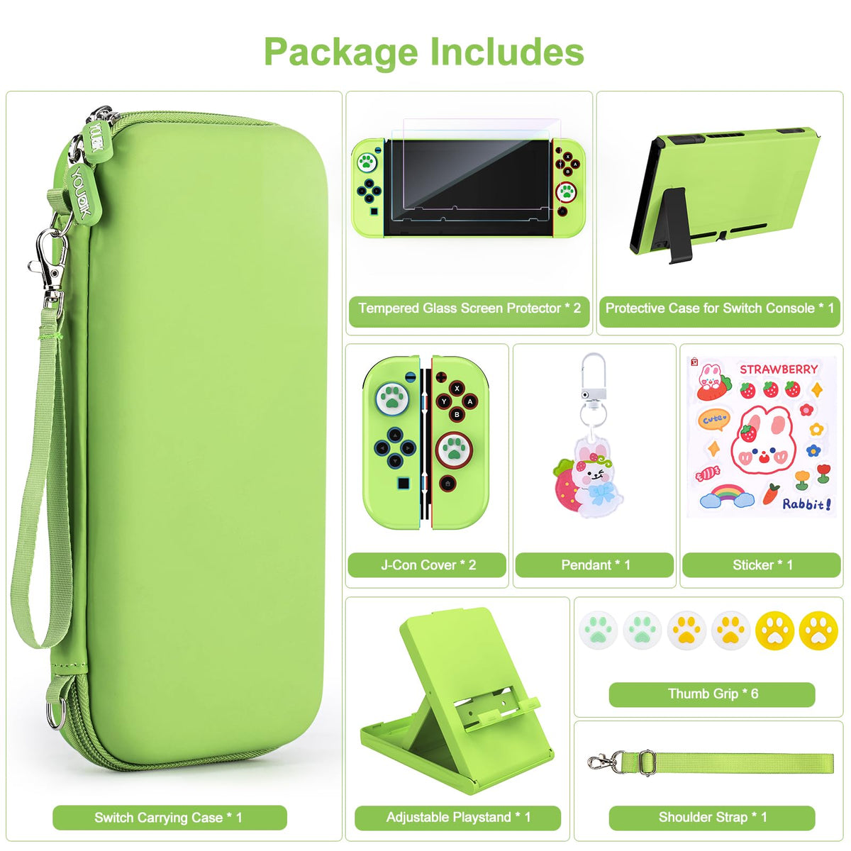 Younik Switch Accessories Bundle, 17 in 1 Switch Accessories Kit for Girls Include Switch Carrying Case with 9 Game Card Slots, Adjustable Stand, Protective Case for Switch Console & J-Con (Blue)