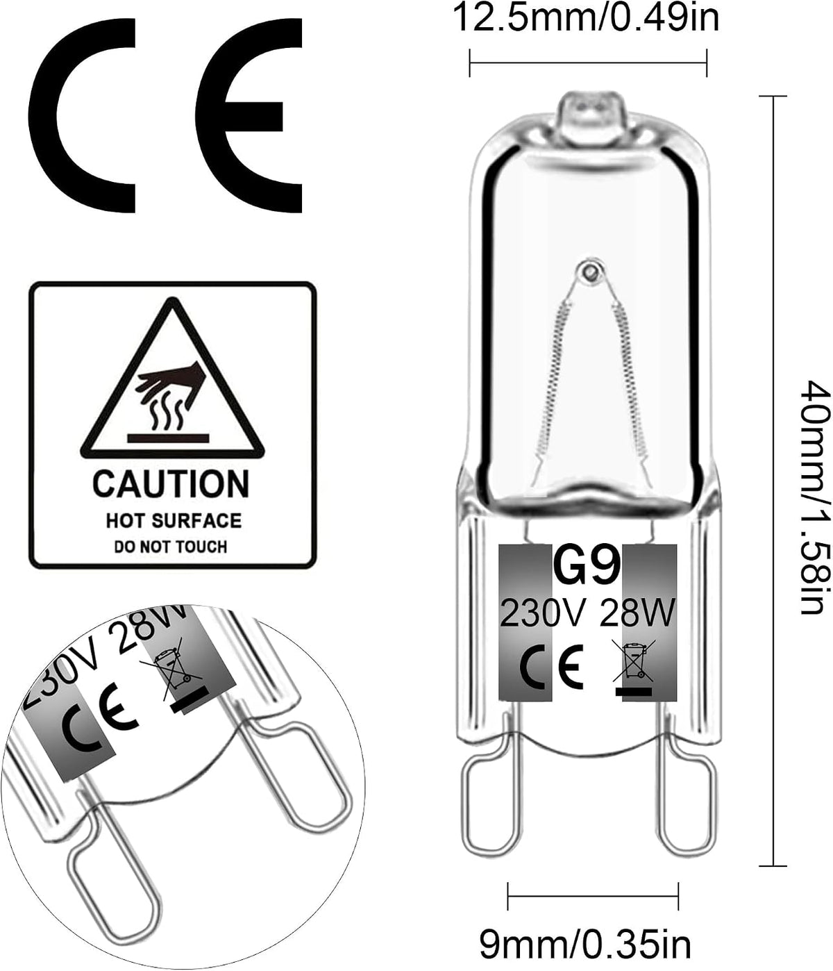 Haraqi 12 Pack G9 Halogen Bulbs 28W 230V 2800K Warm White 310Lm