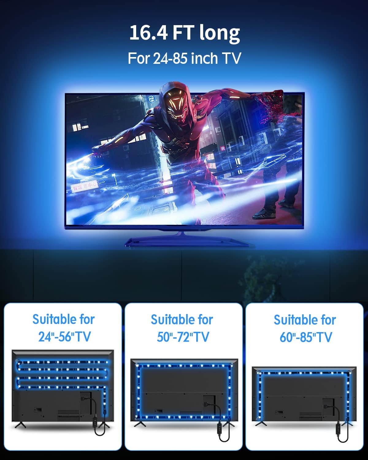 Daymeet TV Led Lights, 4M TV Led Backlight for Lights USB Powered RGBIC Light Strip for 55-75 inch Monitor Behind Lighting with Remote Music Sync Bluetooth APP Control