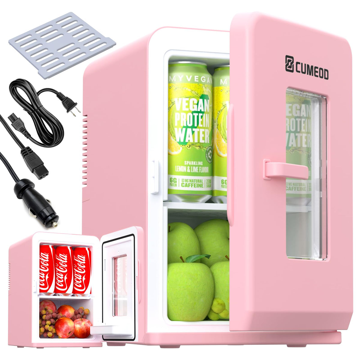 Mini Fridge 15 Liter/21 Cans, Upgrade Portable AC+DC Power Small Fridge for Bedroom, Car, Office, Thermoelectric Cooler and Warmer Skincare Fridge for Food, Drinks, Cosmetics, Max & ECO Mode