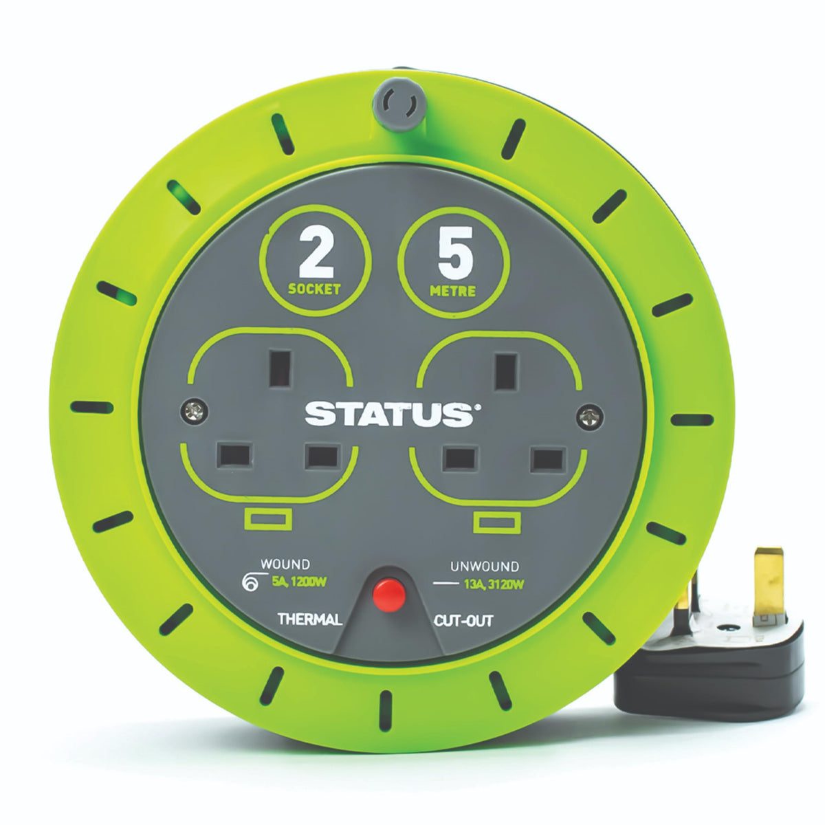 IONOS 2 Socket Cable Reel, 10m Outdoor Garden Extension Lead, DIY