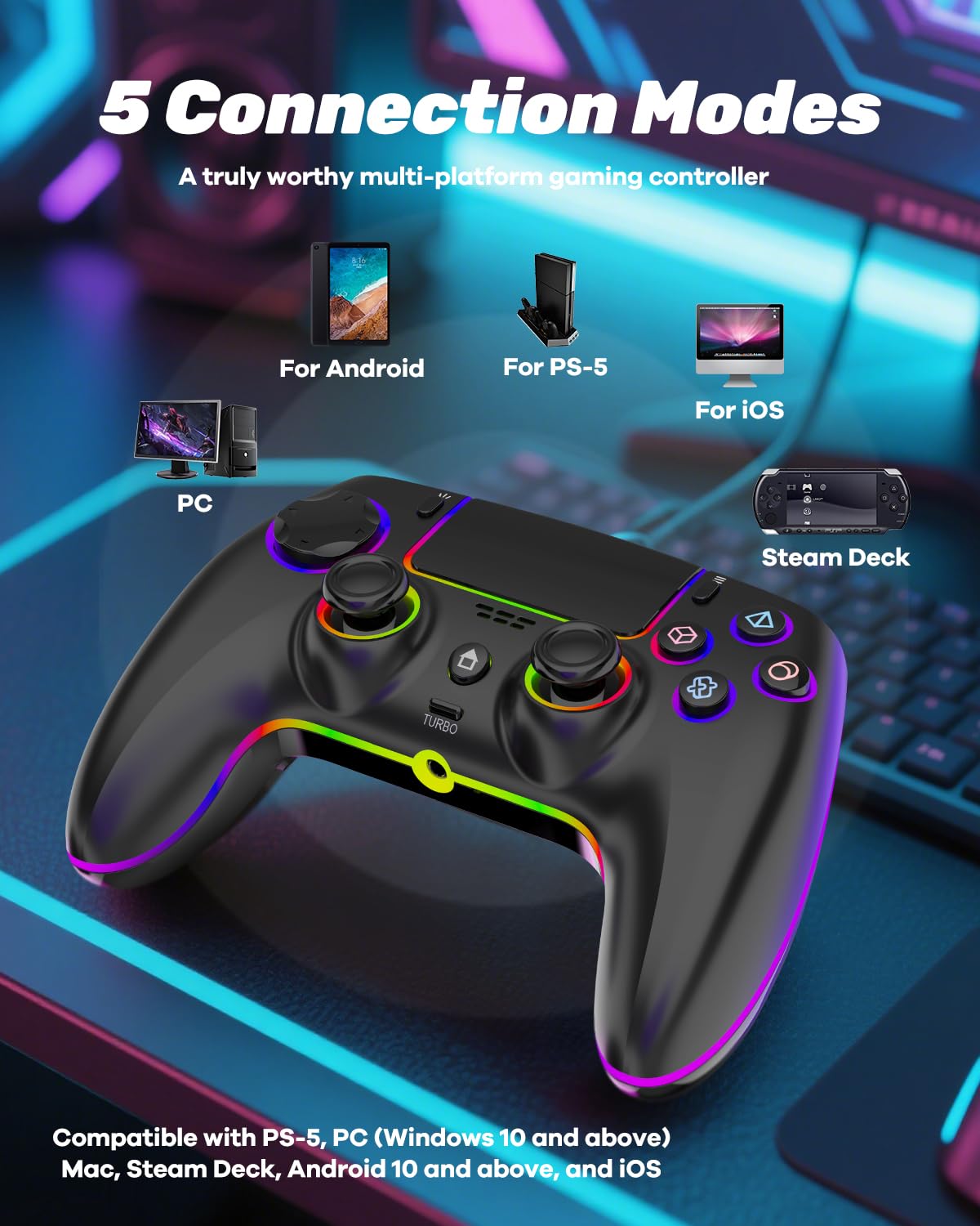 MYSTILUCK Wireless Hall‑Effect Controller for PS5, PC, Mac, Steam Deck