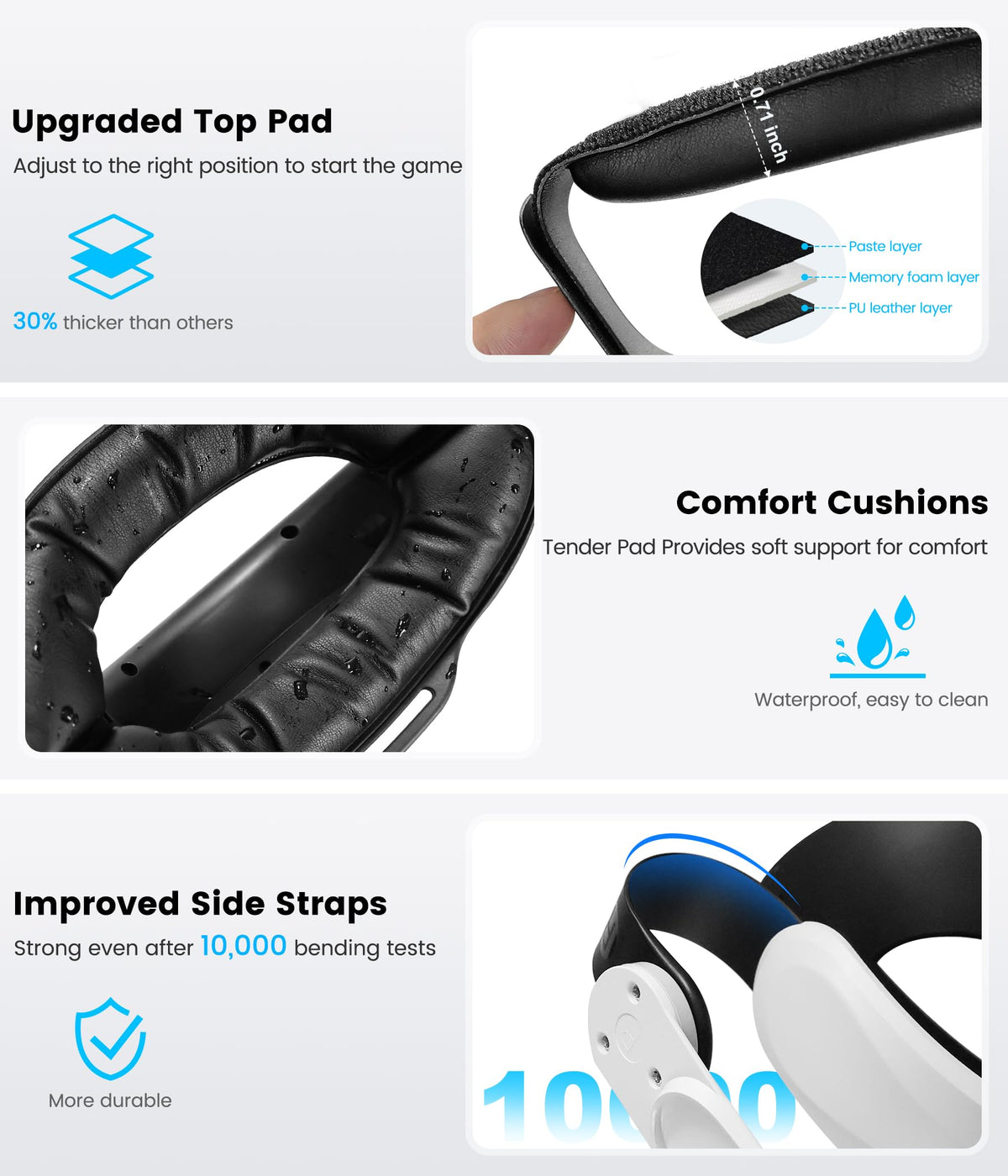 HELLCOOL Head Strap with 10000mAh Battery Pack Cables for Meta Quest 3S/3/2,Adjustable Elite Strap Replacement Intended for Quest Head Strap,VR Headset Accessories