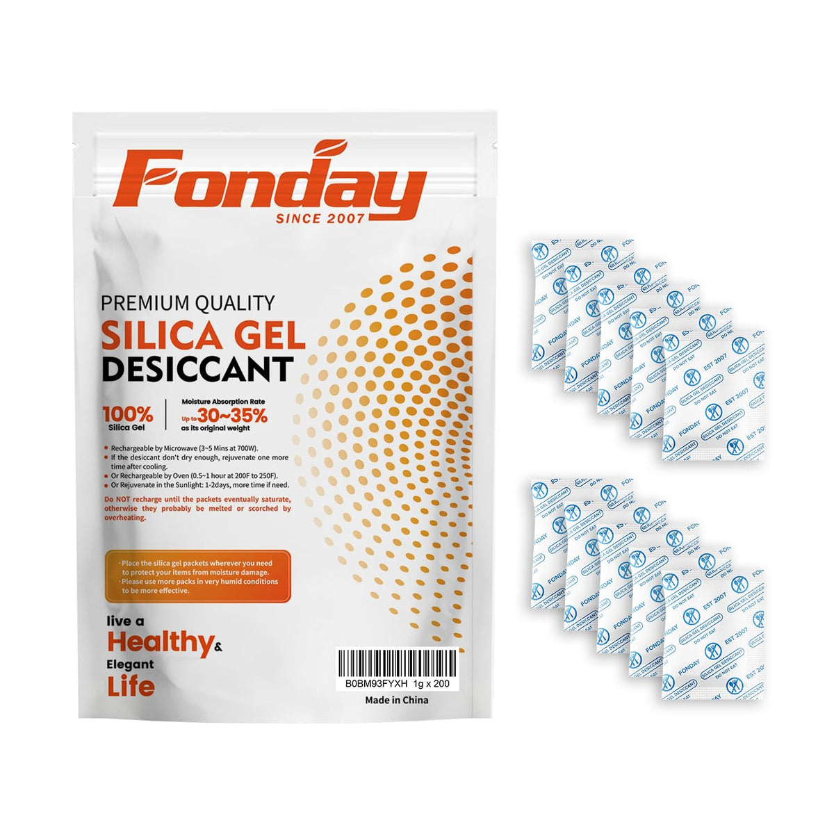 1 Gram 50 Packets Fonday Food Grade Silica Gel Desiccant Packs