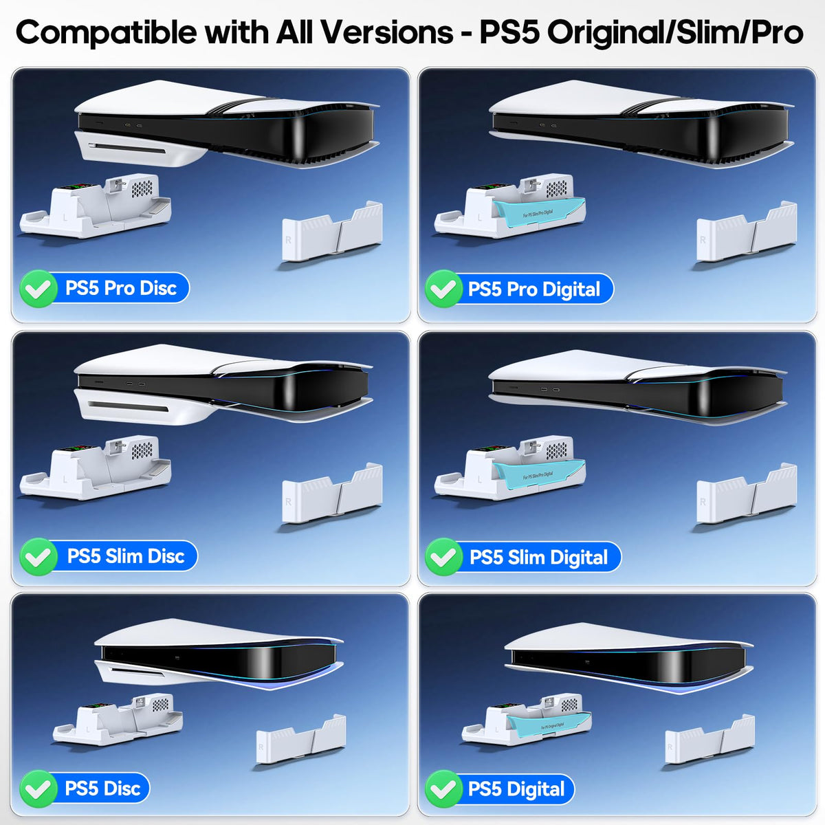 OIVO PS5/Slim/Pro Horizontal Stand for Disc & Digital Console, Protective Stable PS5 Accessories Base Stand with Upgraded Support Rods on Bottom & Scalable Design for PlayStation 5 Console Faceplates