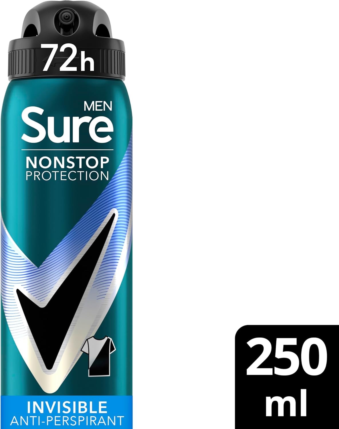 Sure Men Nonstop Protection Invisible Ice Fresh Deodorant Body Spray Antiperspirant with body heat activated technology for 72 hour odour and sweat protection 250 ml
