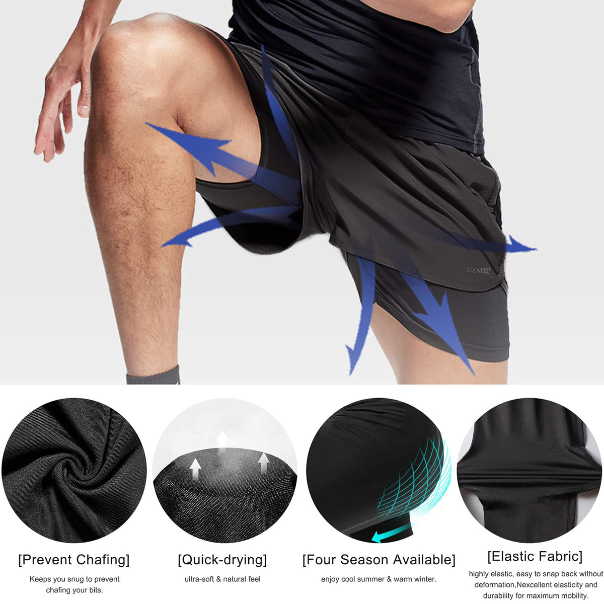 Mens Running Shorts Men's Gym Sports Short 2 in 1 with Phone Pocket Lightweight Quick Drying