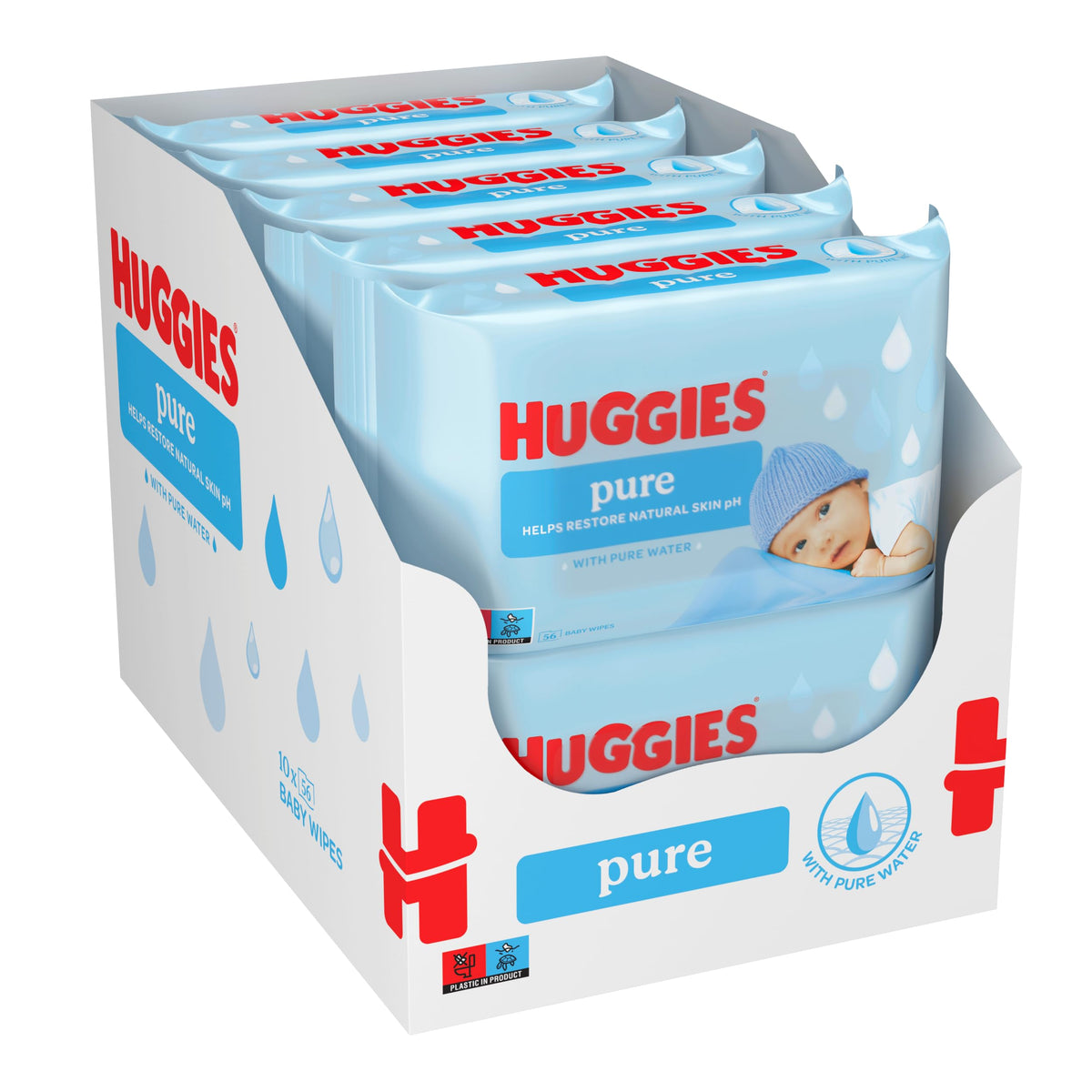 Huggies Pure Plastic Free Baby Wipes - Pack of 12 (576 Wipes) – 99% Water Wet Wipes, Fragrance Free, Hypoallergenic, Better Cleaning, Soft and Gentle on Babies' Delicate Skin