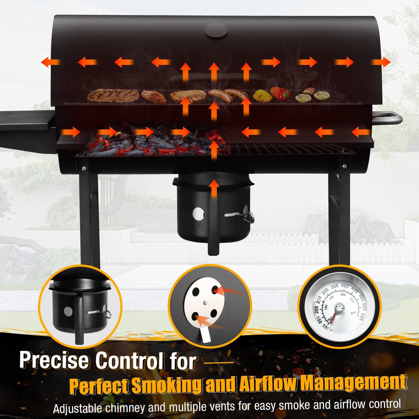Charcoal BBQ Grill With Offset Smoker: Large Oil Drum Barbecue Barrel Grill For Outdoor Garden