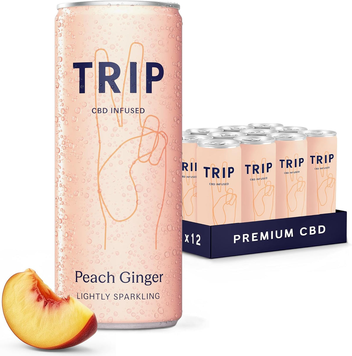TRIP Sparkling Drink, Low Calorie, Vegan, Peach Ginger, 12 pack