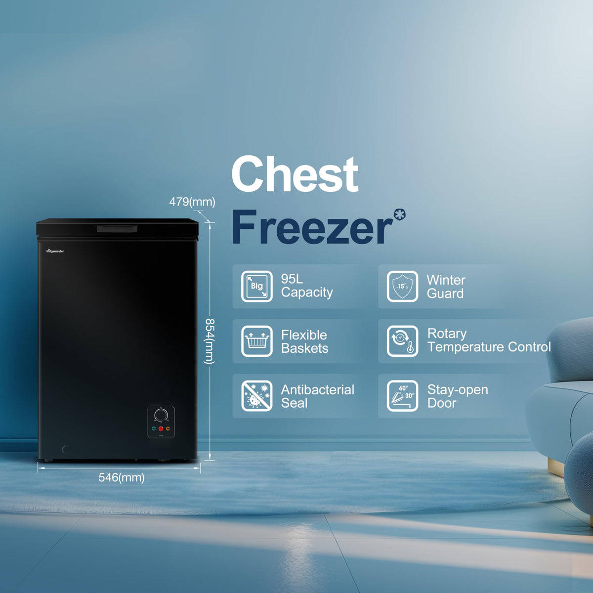 Fridgemaster White Chest Freezer, 97L Capacity, MCF100E， Freestanding, Mechanical Control, Winter Guard (-15°C), Low Noise 38dB, Basket Storage 858 (H) x 578 (W) x 444 (D) mm