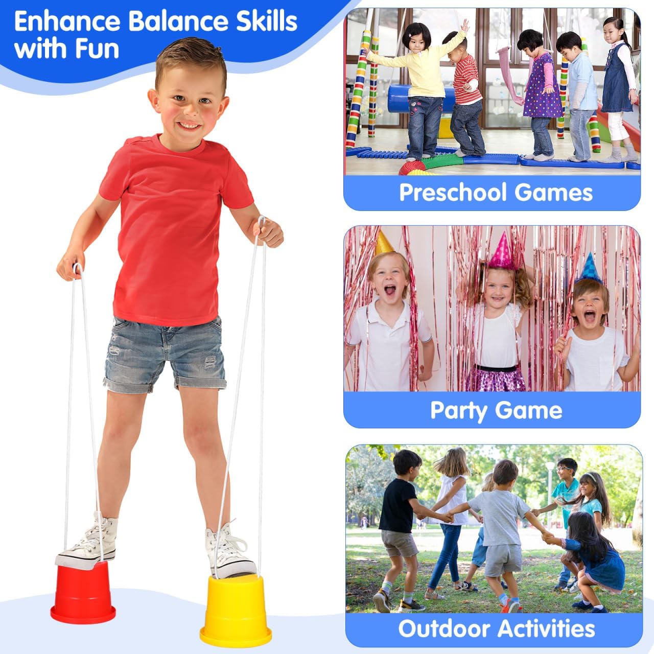 Vaguelly Kids Plastic Jumping Stilts 3 Pairs Outdoor Balance Toys for Children Coordination Training Fun Walker Buckets