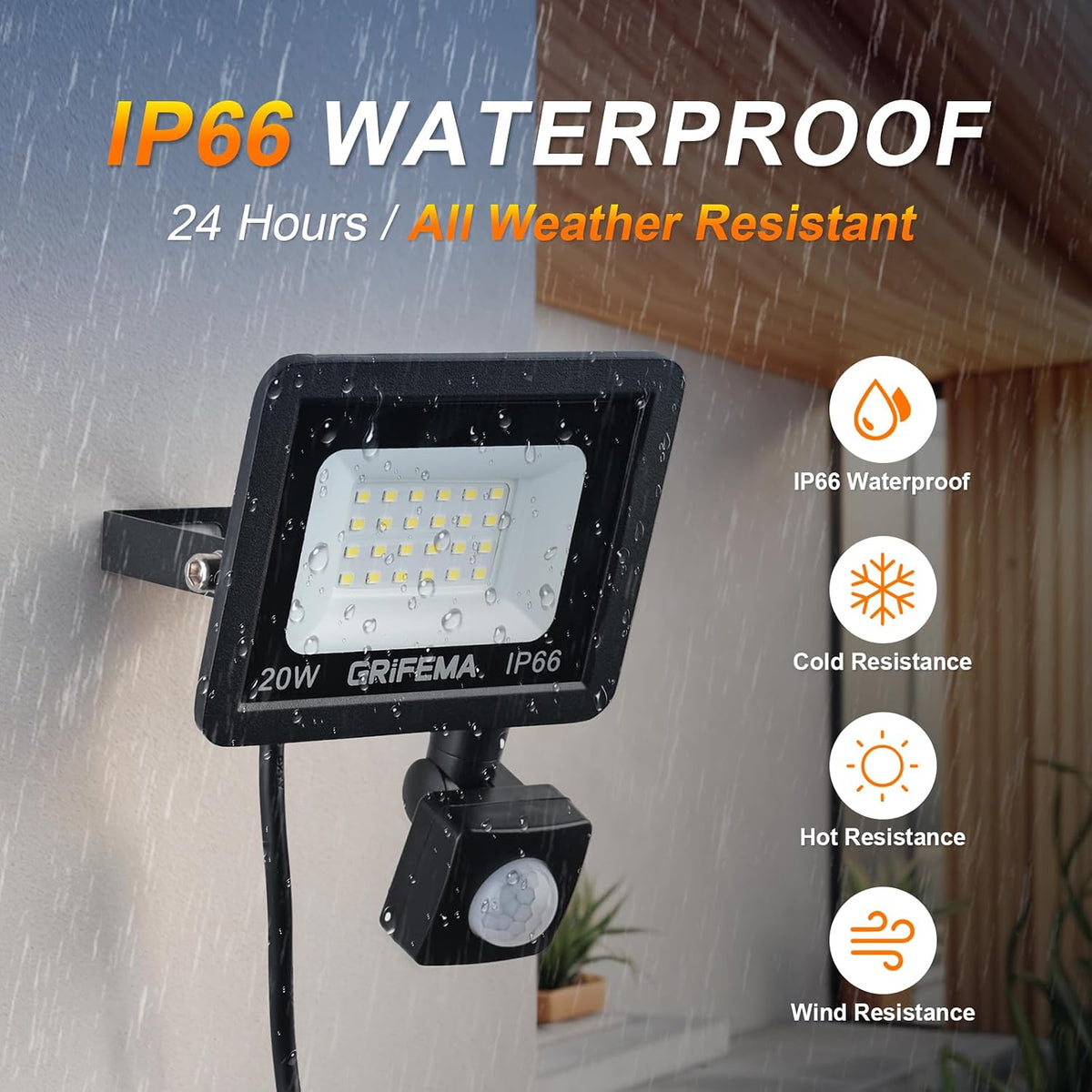 GRIFEMA 20W LED Security Light with Motion Sensor 2200LM 6500K