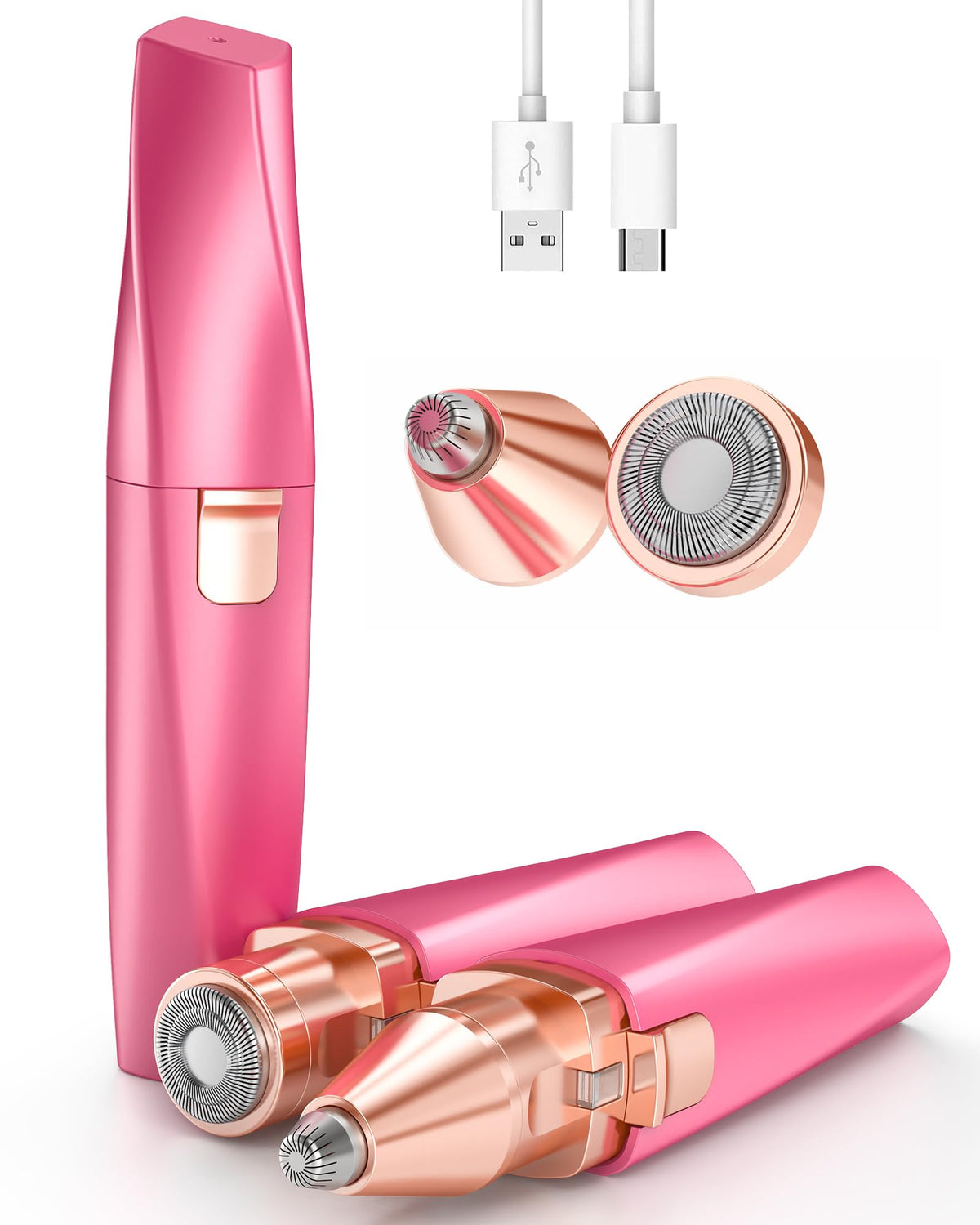 Eyebrow & Facial Hair Trimmer for Women: 2 in1 Rechargeable Facial Hair Removal and Eyebrow Shaver, Painless Shaving with Built-in LED Light - Perfect for Face, Lips, and Body