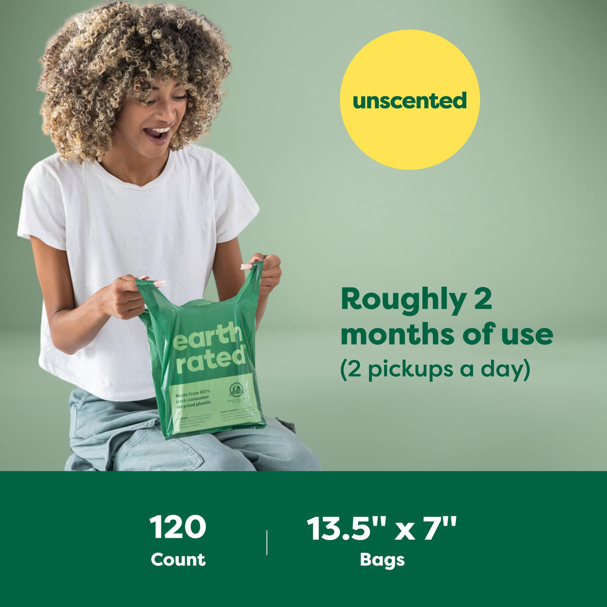 Earth Rated Dog Poo Bags with Handles, Easy Tie and Guaranteed Leakproof, Lavender Scented, 120 Bags
