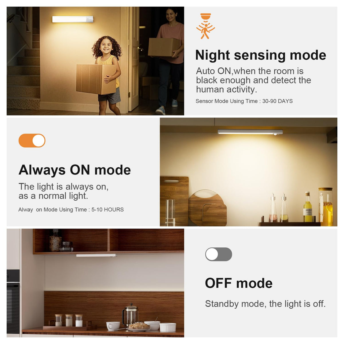 daphomeu 5 Pack Rechargeable Under Cupboard Kitchen Lights, 20CM Dimmable Warm Cabinet Light, LED Motion Sensor Lights Indoor, Magnetic Stick Light for Kitchen Shelf Stairs Wardrobe